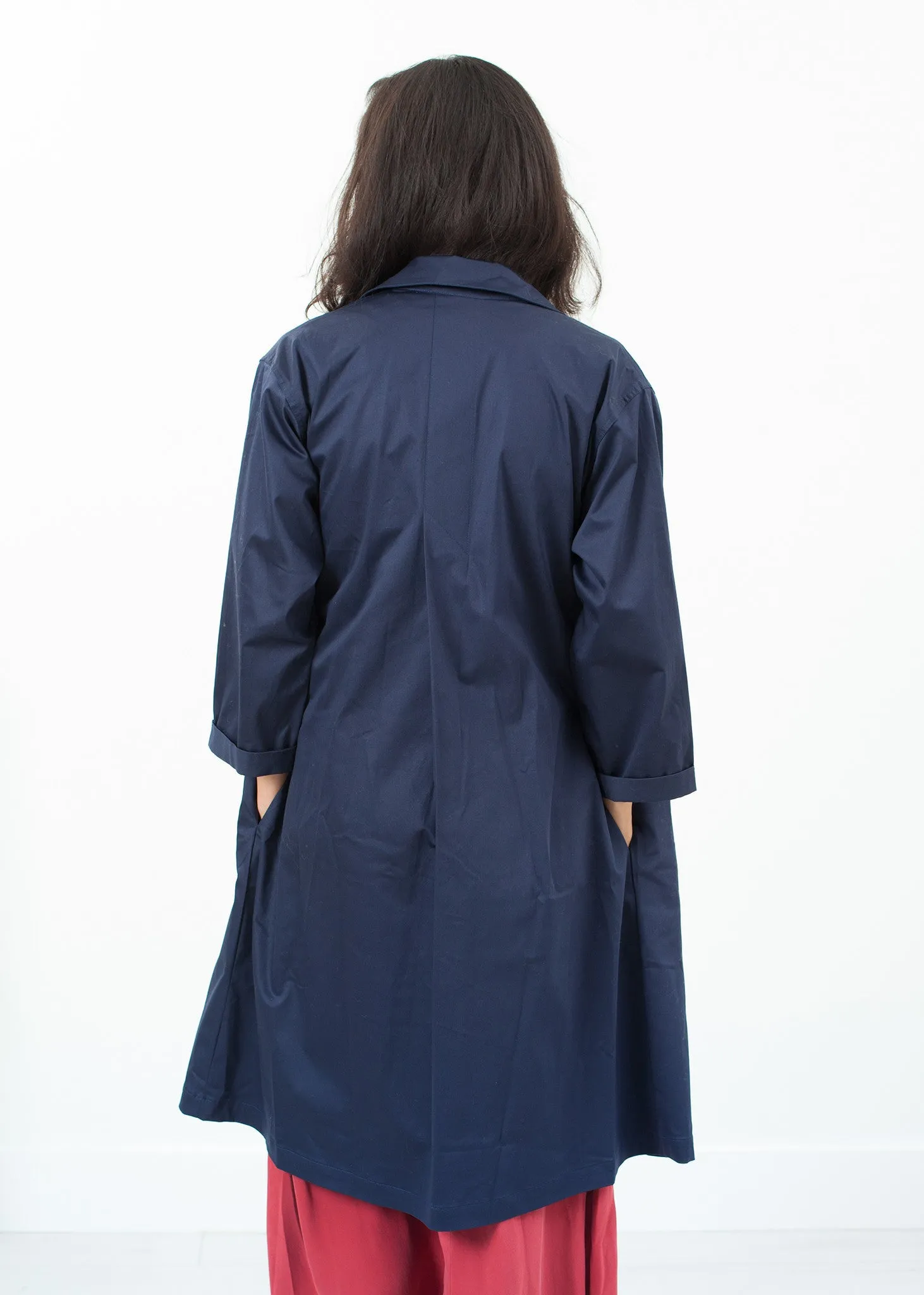 Sateen Trench in Navy