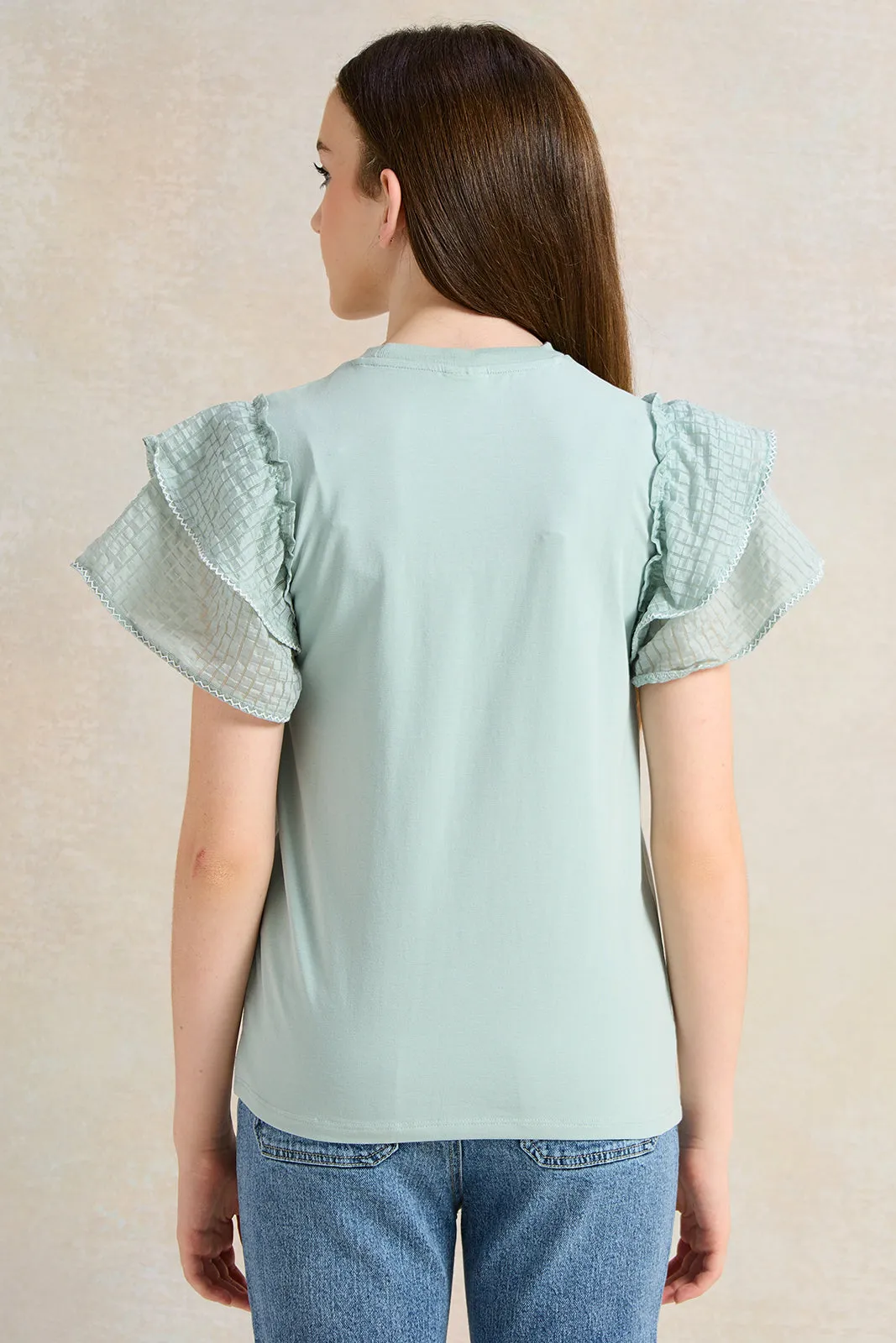 Senior Girls Mint Ruffled Sleeve Top