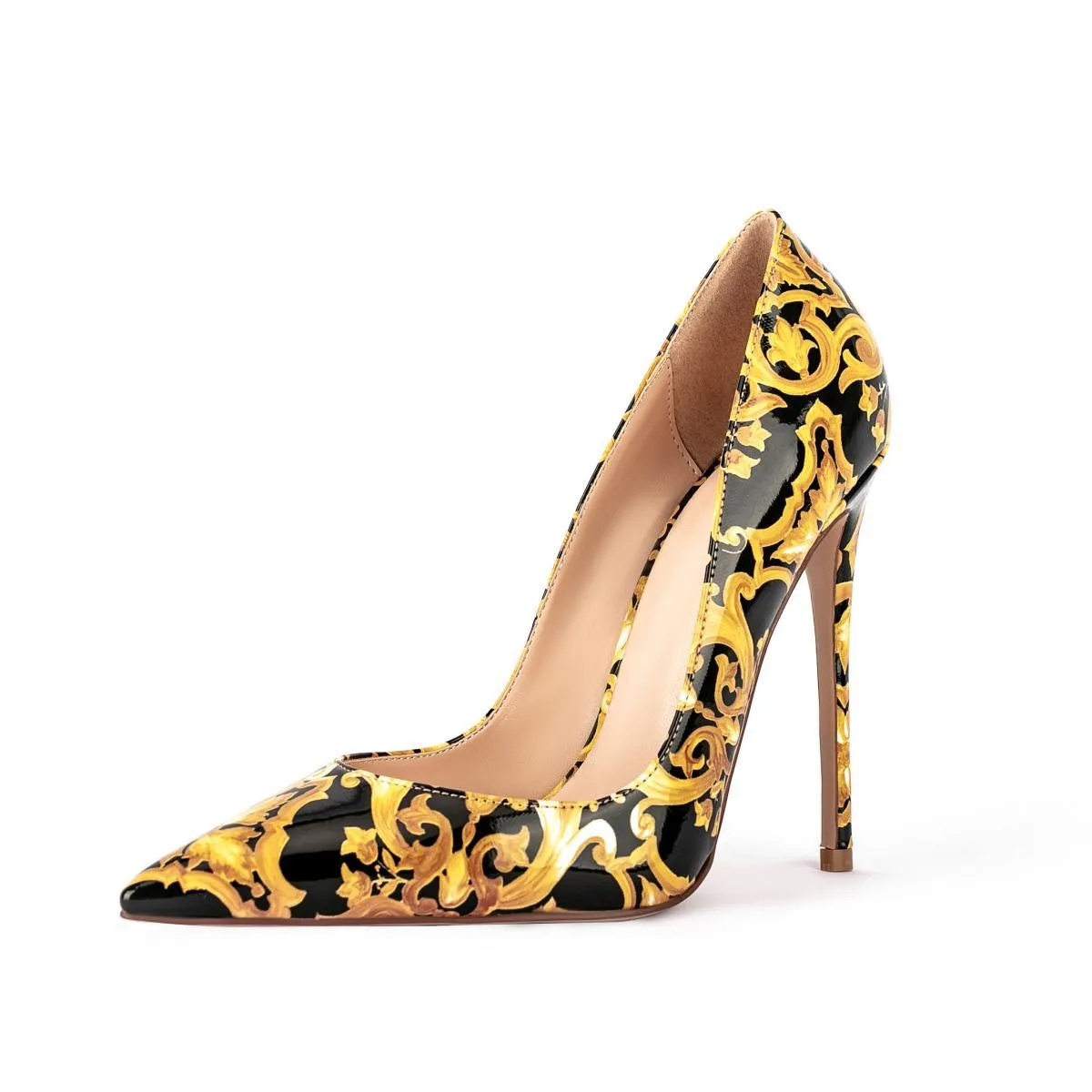 Sexy Black & Gold Italian Print Heels