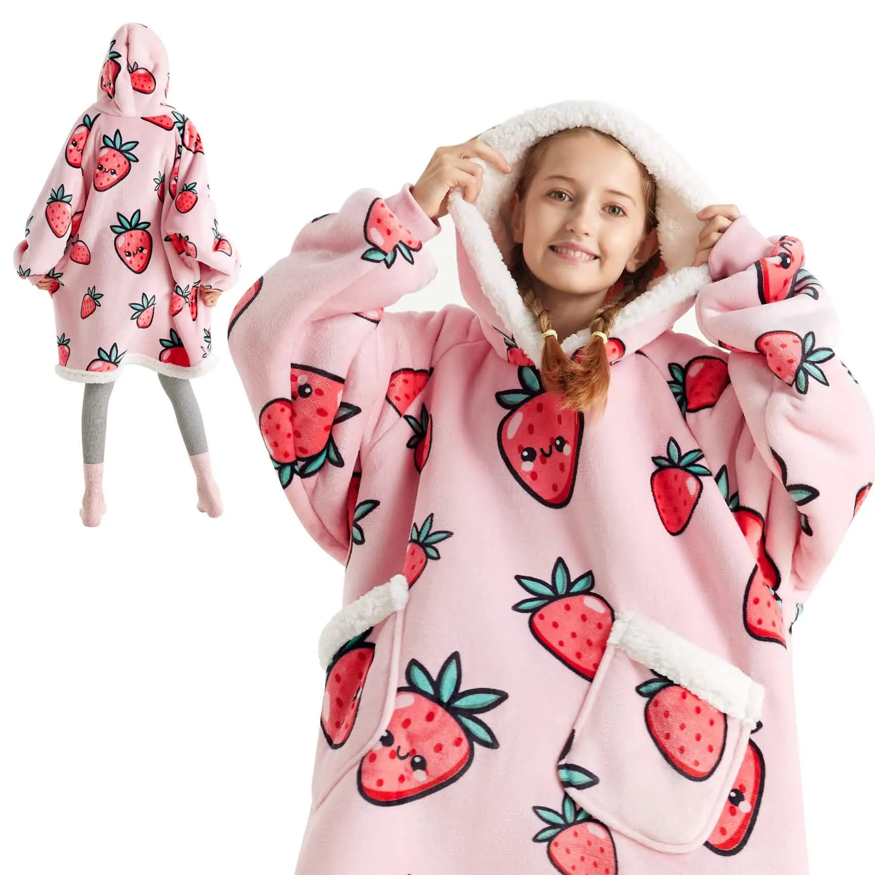 Sherpa Fleece Printed Short Wearable Blanket Hoodie Crystal Rose