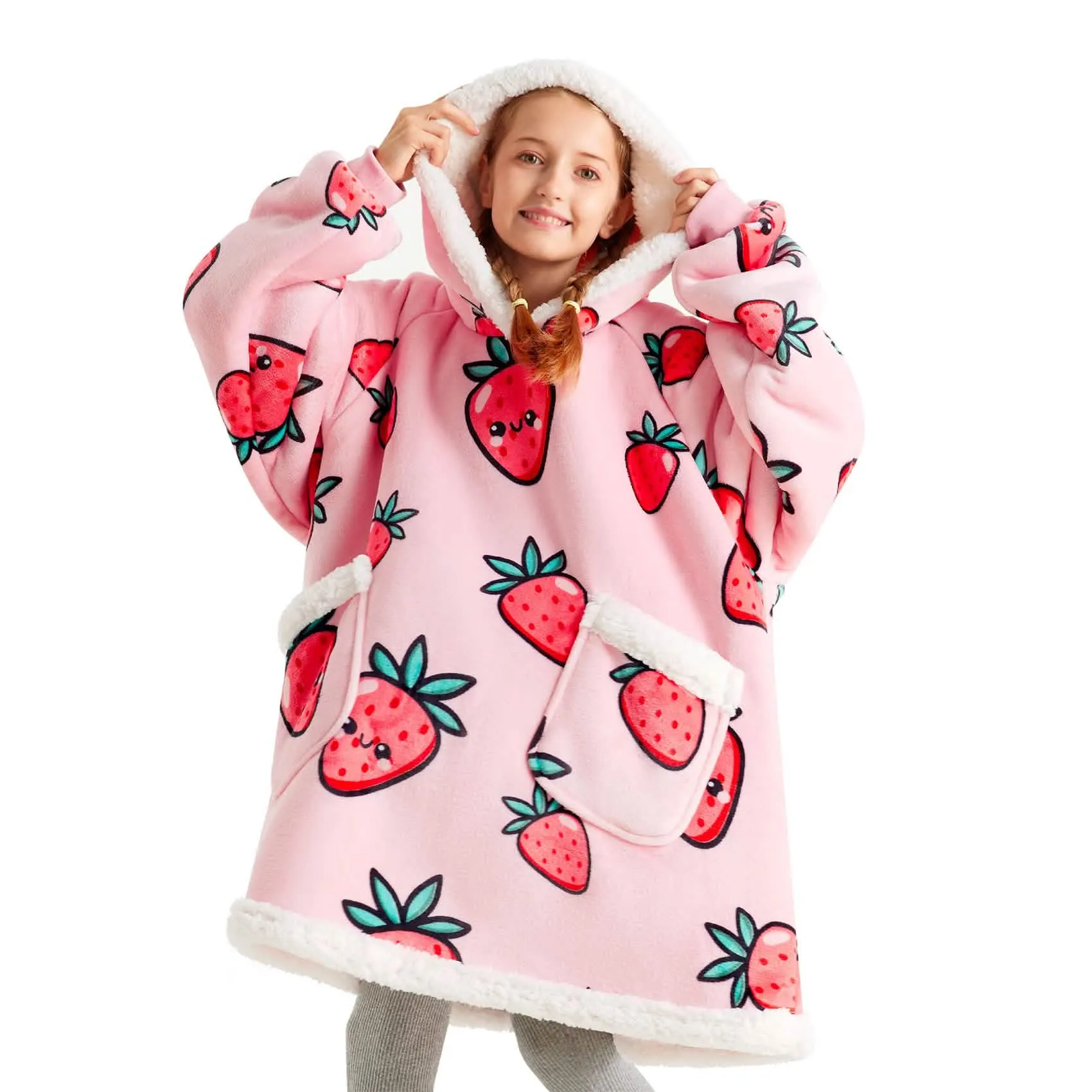 Sherpa Fleece Printed Short Wearable Blanket Hoodie Crystal Rose