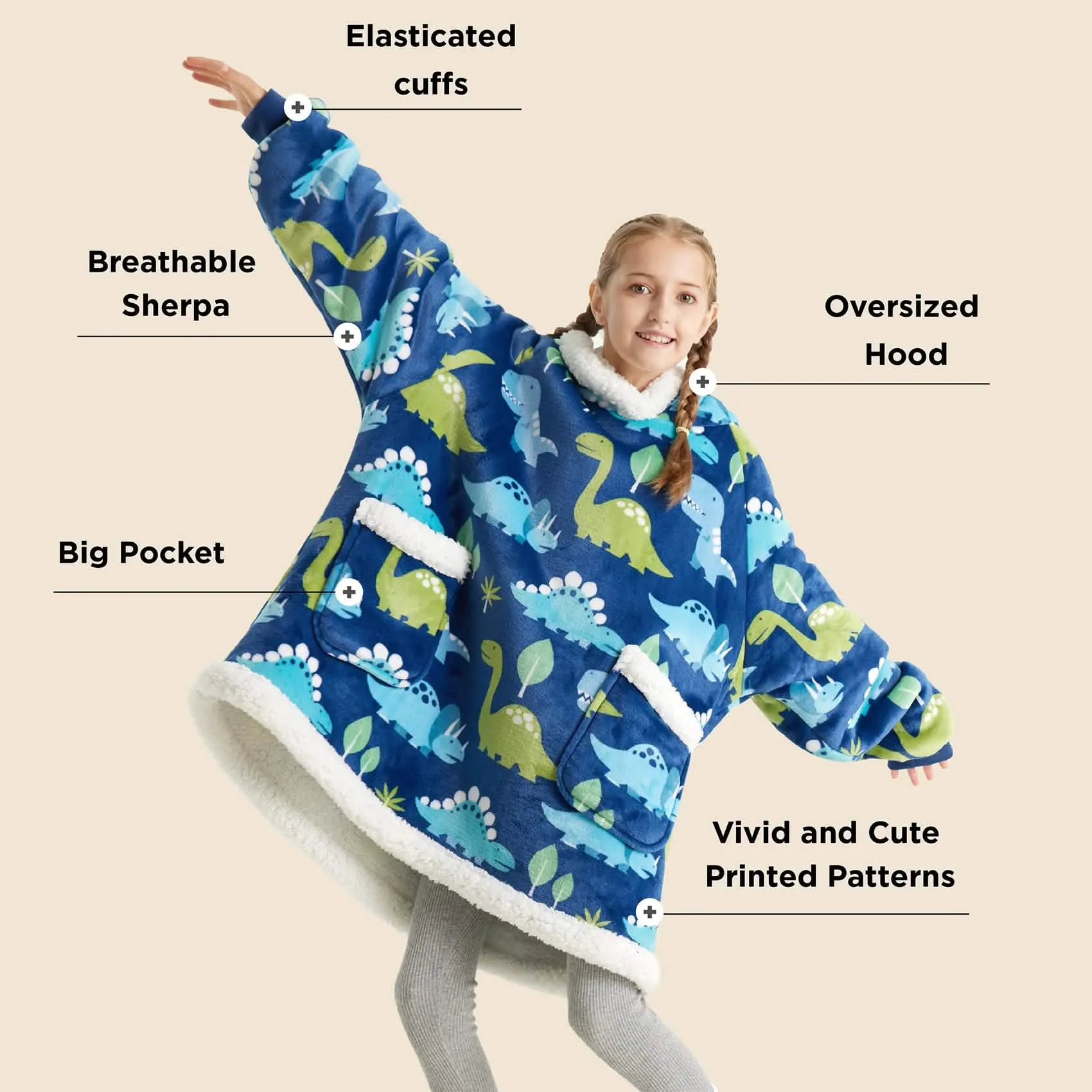 Sherpa Fleece Printed Short Wearable Blanket Hoodie Oceana-printed