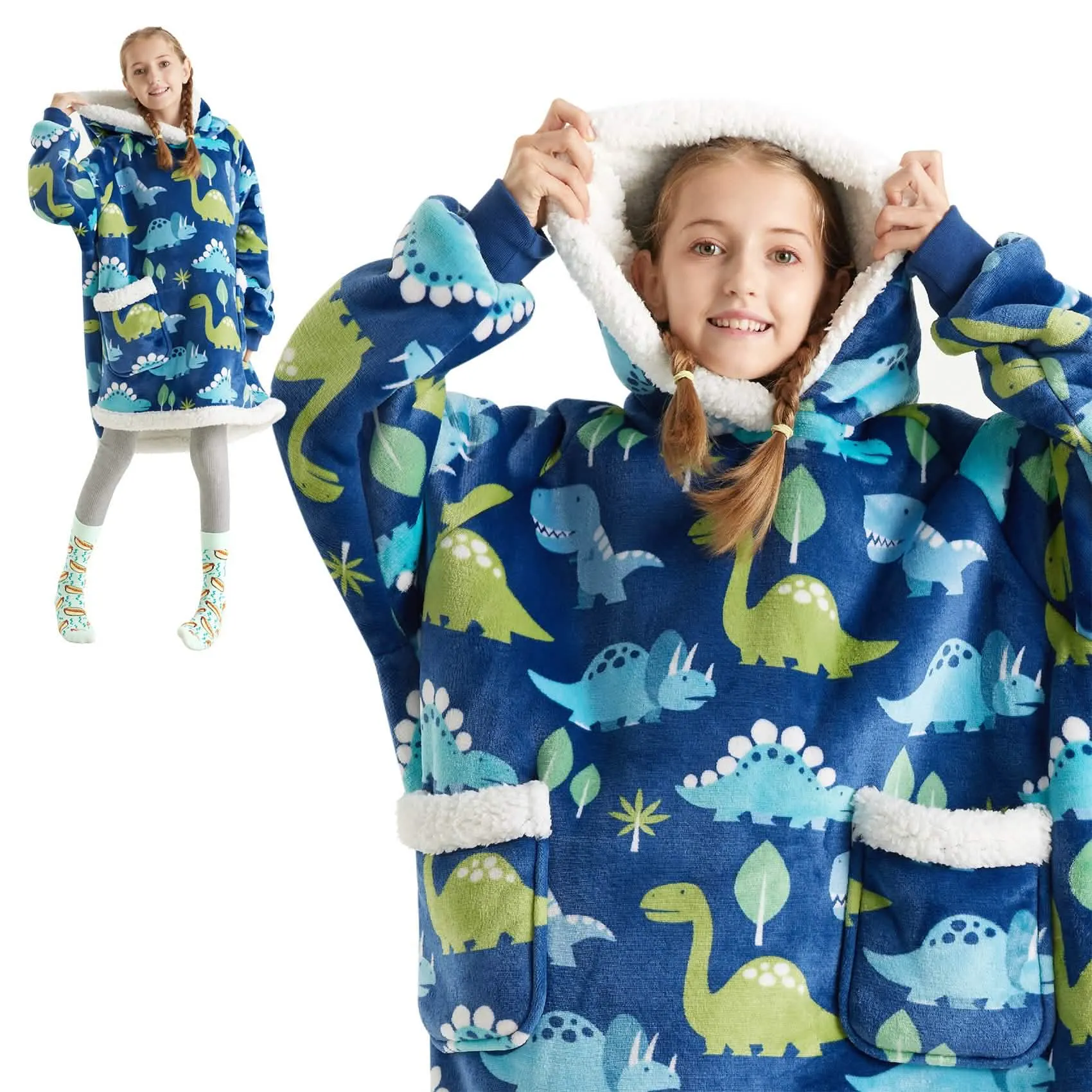 Sherpa Fleece Printed Short Wearable Blanket Hoodie Oceana-printed