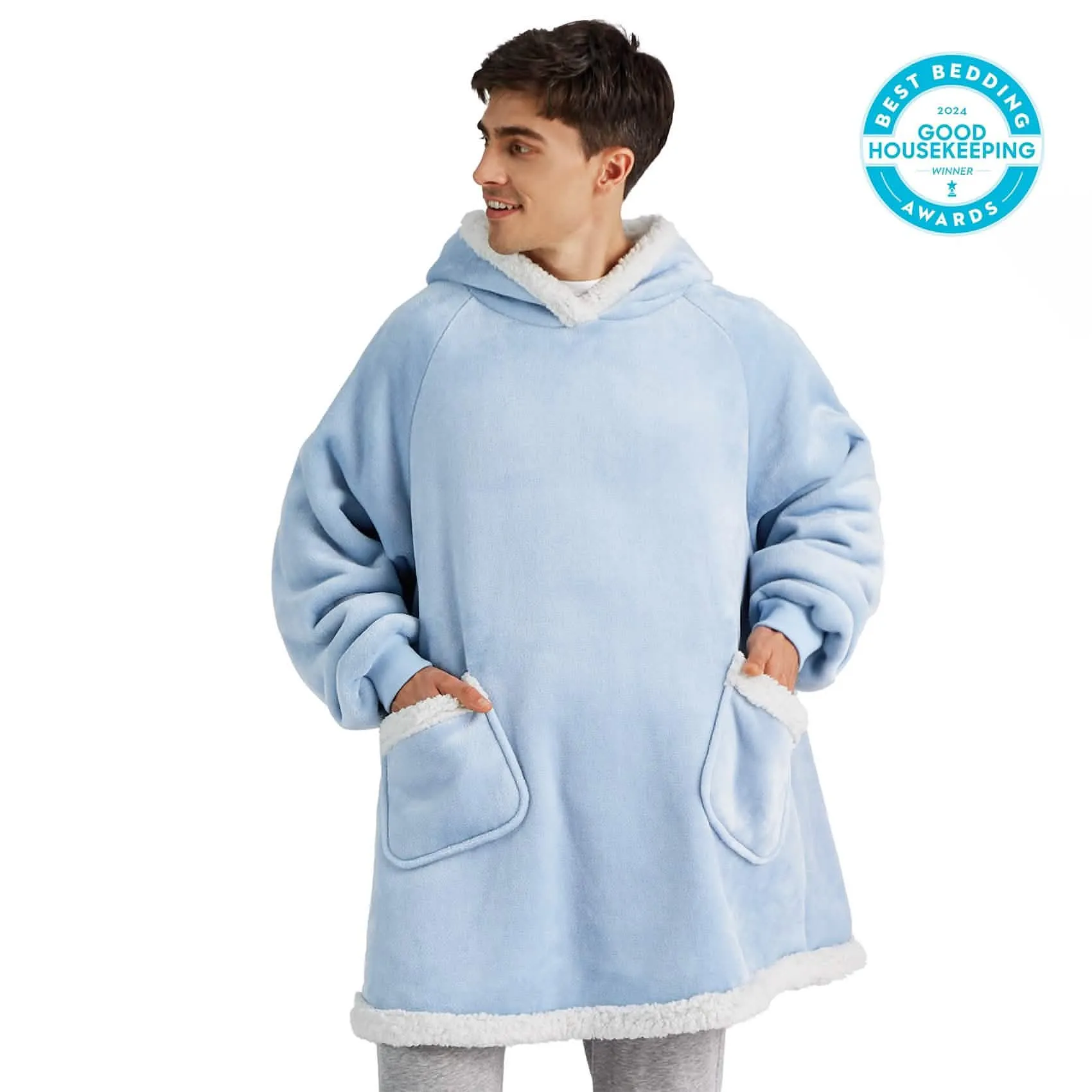 Sherpa Fleece Solid Short Wearable Blanket Hoodie