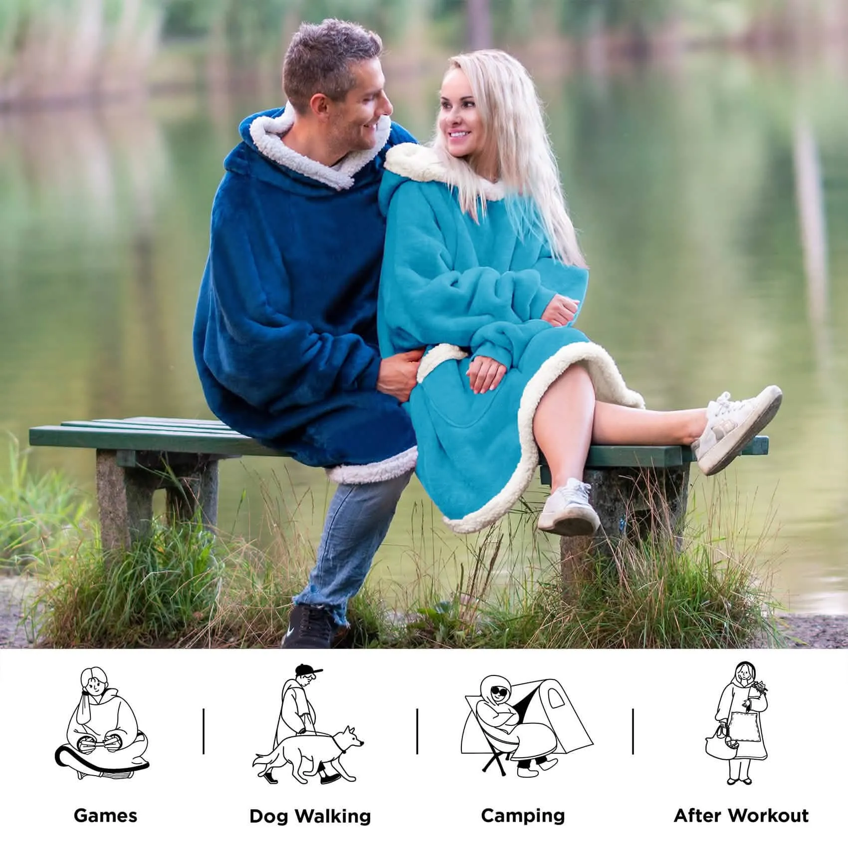 Sherpa Fleece Solid Short Wearable Blanket Hoodie