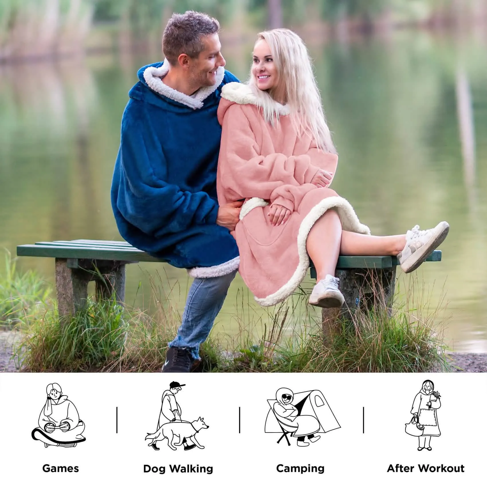 Sherpa Fleece Solid Short Wearable Blanket Hoodie