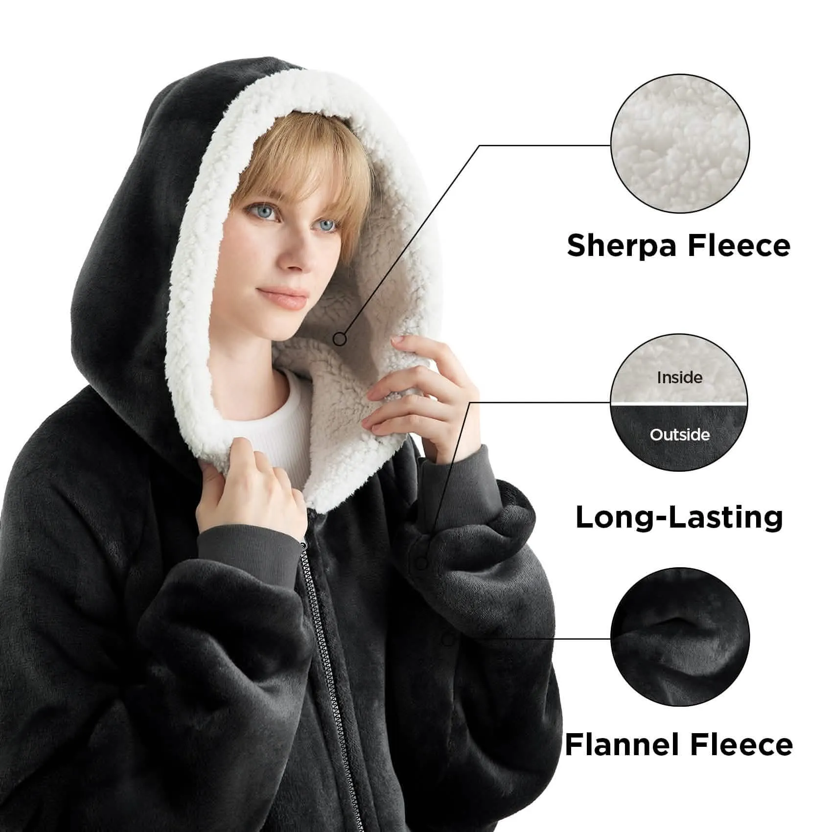 Sherpa Fleece Zippered Short Wearable Blanket Hoodie