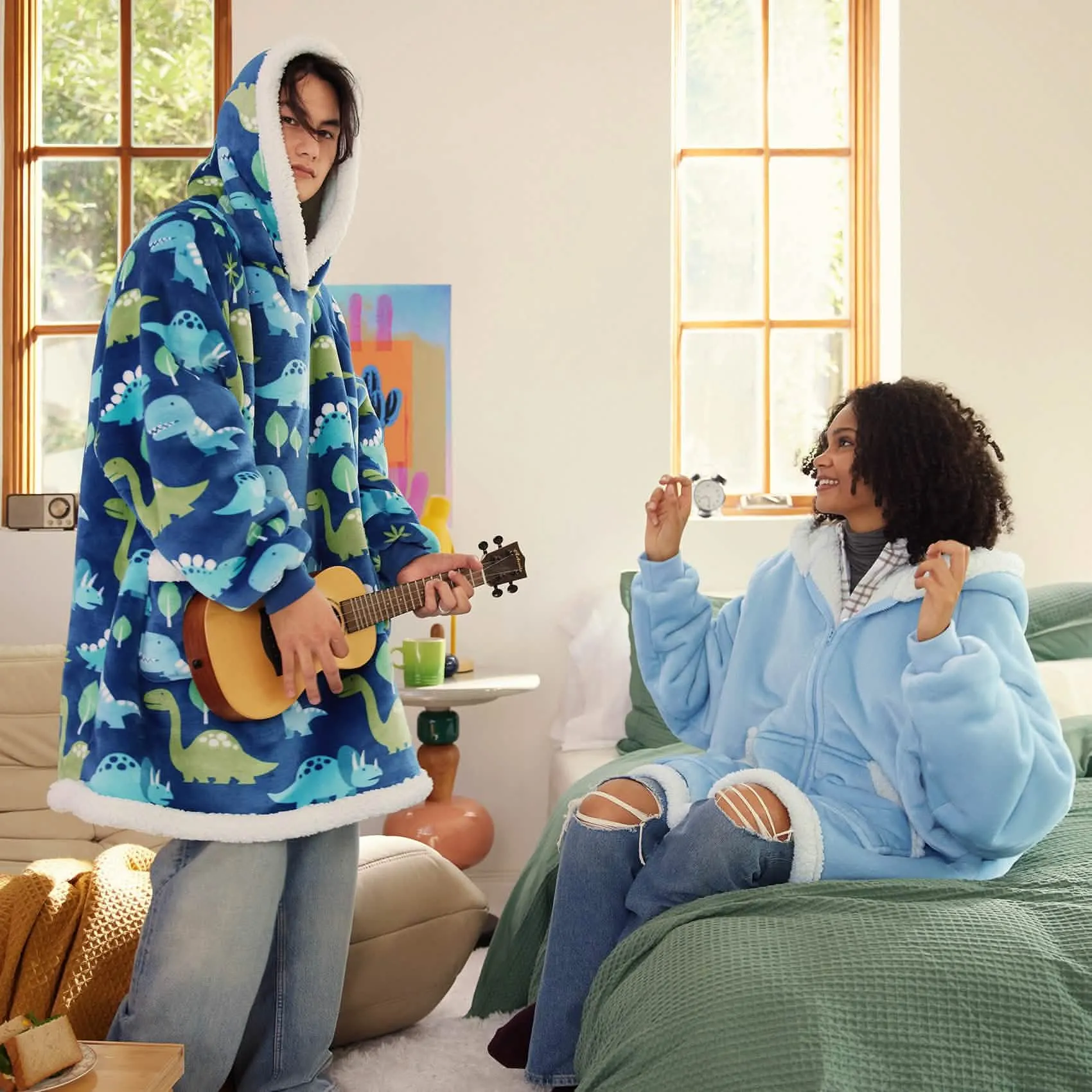 Sherpa Fleece Zippered Short Wearable Blanket Hoodie