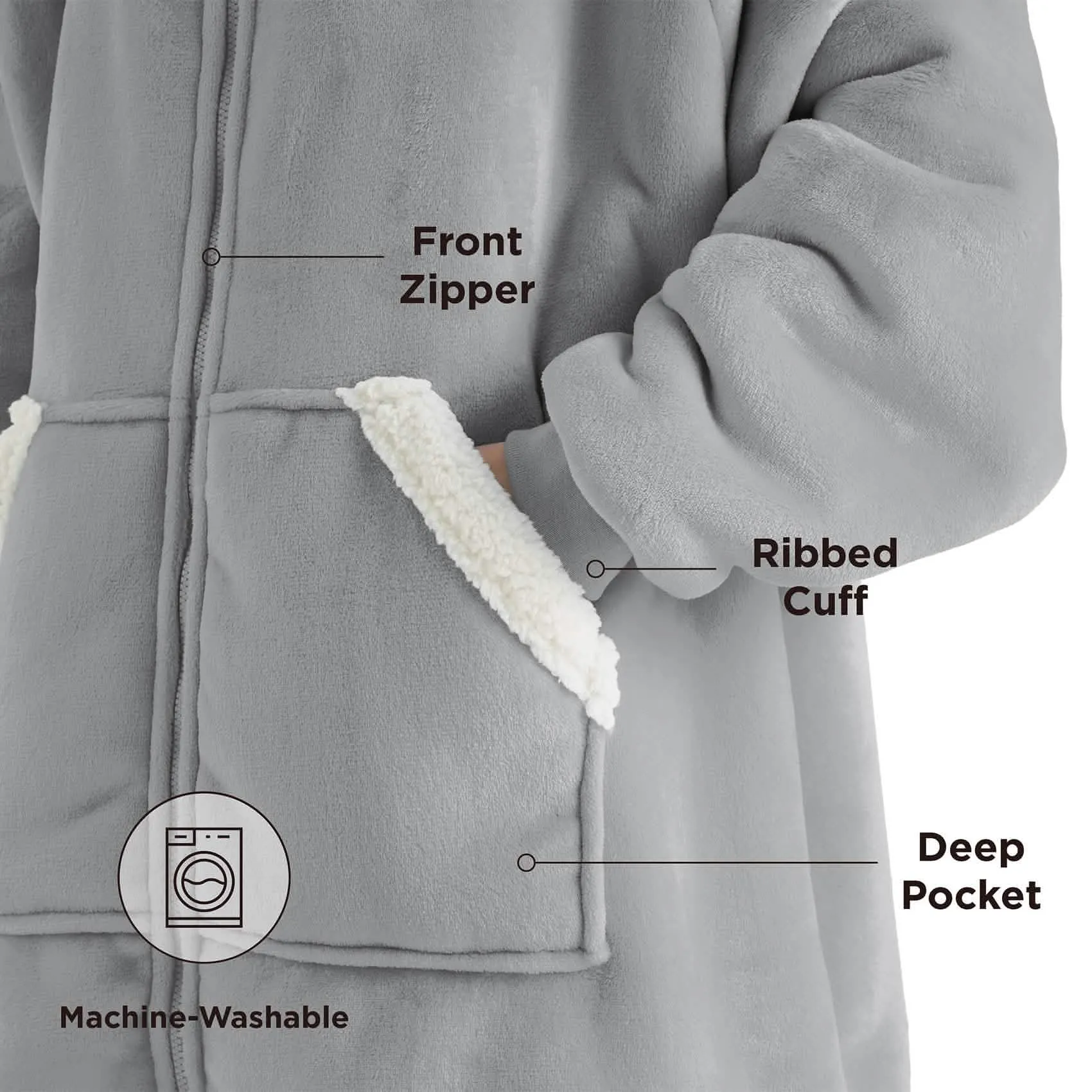 Sherpa Fleece Zippered Short Wearable Blanket Hoodie