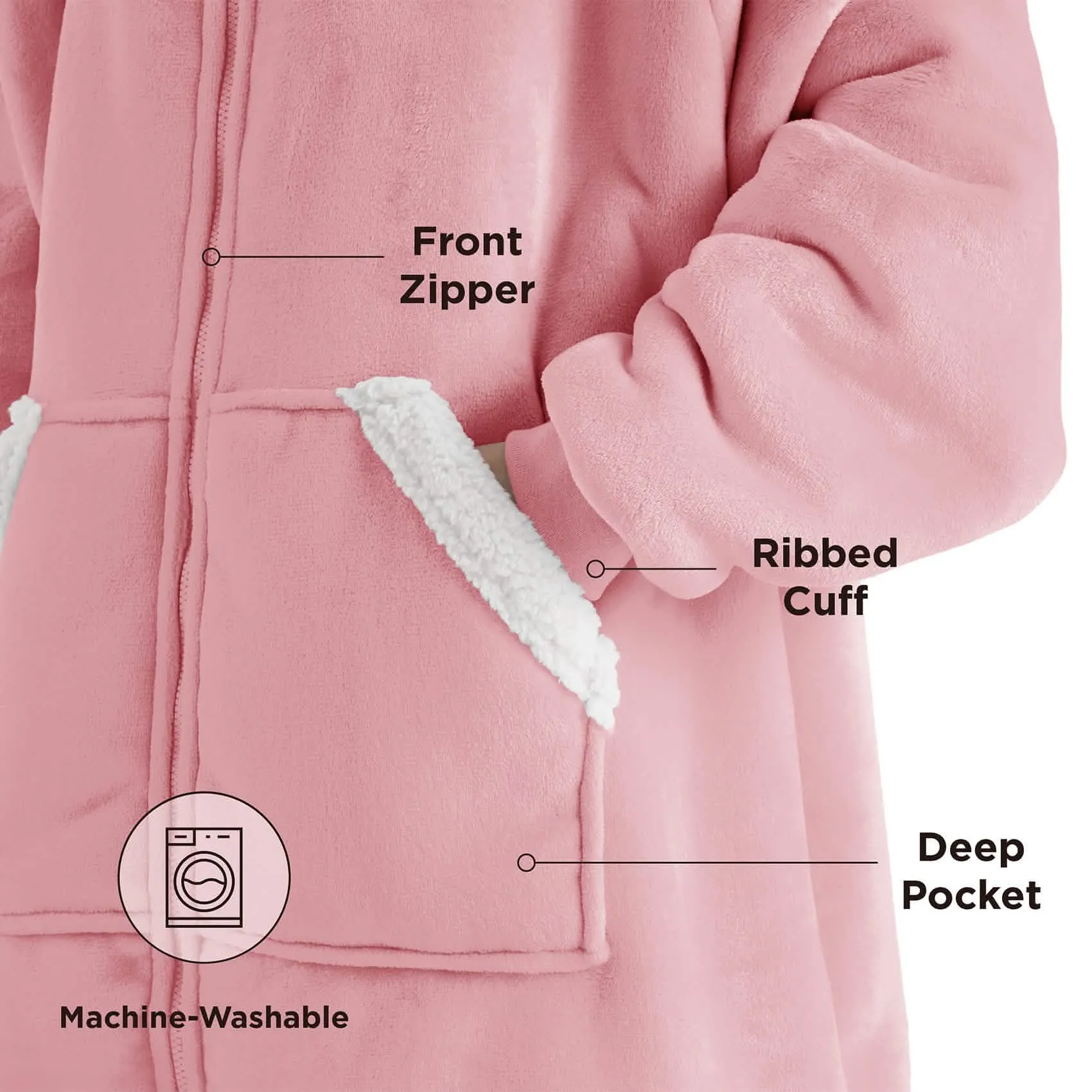 Sherpa Fleece Zippered Short Wearable Blanket Hoodie