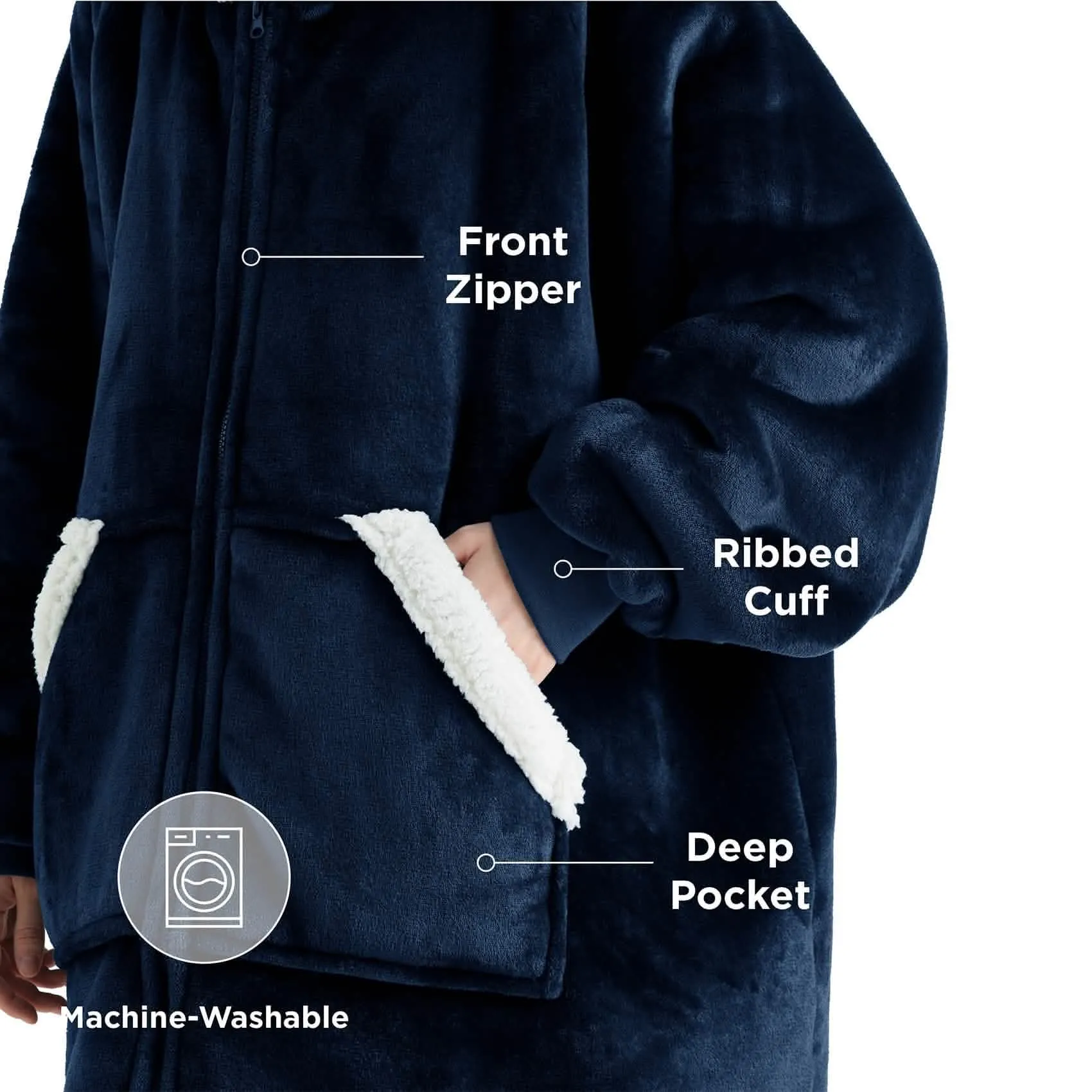 Sherpa Fleece Zippered Short Wearable Blanket Hoodie