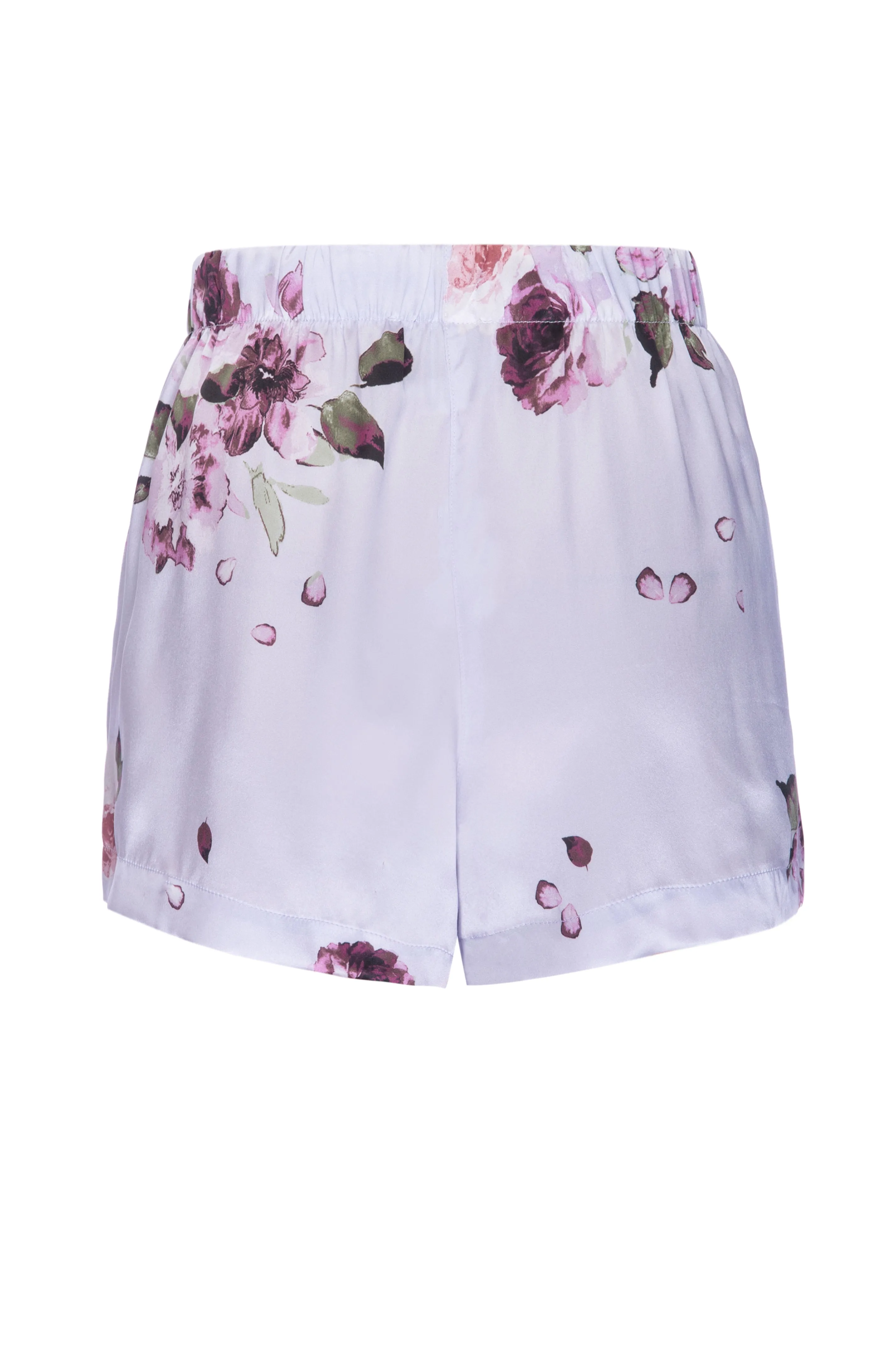 Silk Charmeuse PJ Shorts: Light Blue Floral Print