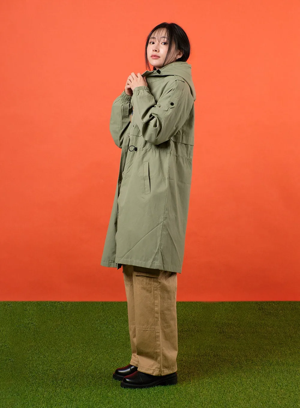 Solid Hooded Trench Coat OF405