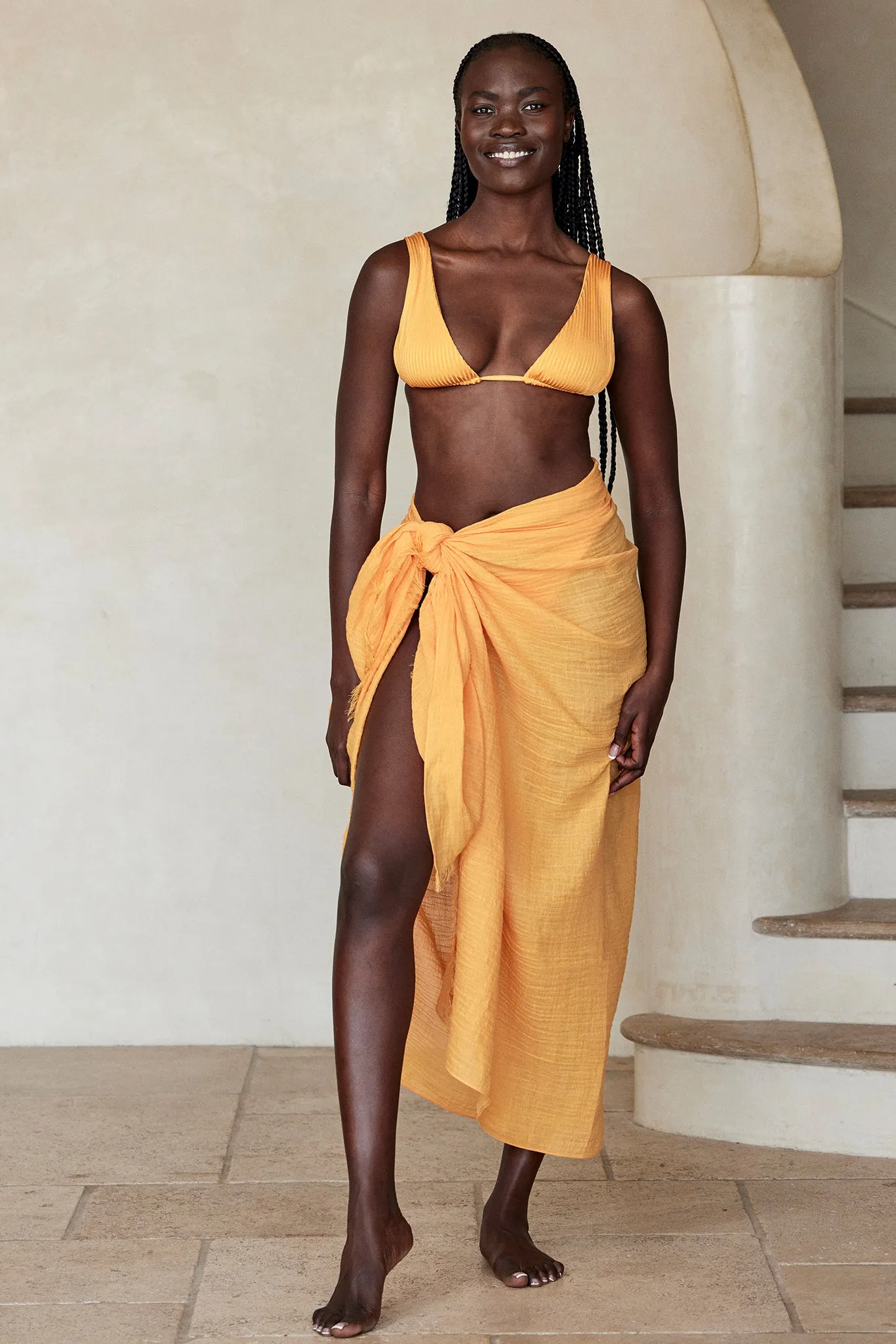 St. Tropez Sarong - Clementine Crinkle Linen