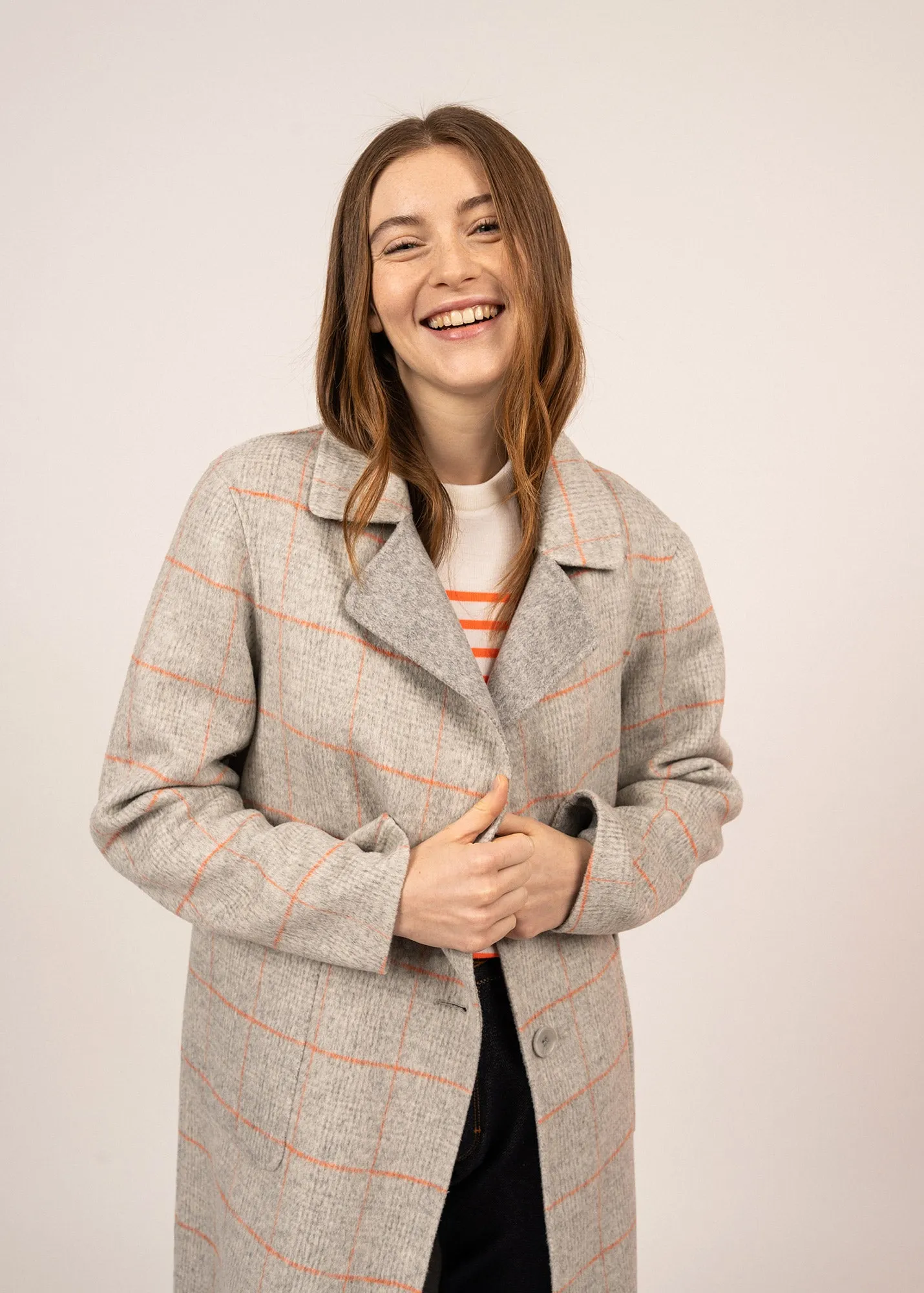 STE LOUISA - Reversible Dress Coat for Women (GREY / ORANGE)