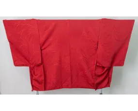 Subtle Red Kimono Coat - Unused Vintage Silk Japanese Haori Jacket featuring Shiny Modern Abstract Grass Designs