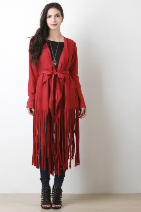 Suede Long Fringe Belted Trench Coat