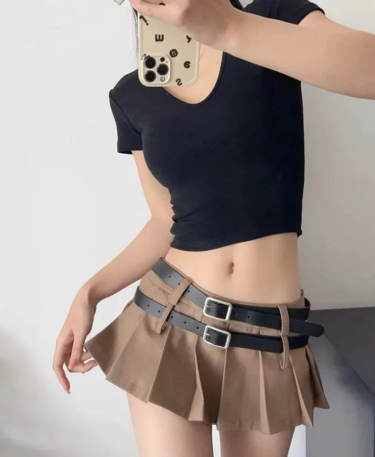 Summer Women JK Preppy Style Mini Pleated Skirt Shorts Design Y2k Culottes Gyaru Grunge Goth Harajuku Fashion Micro Skirt Belt