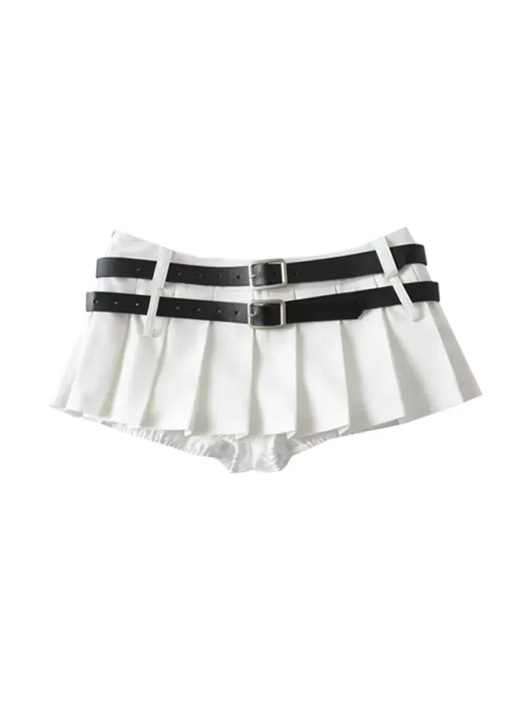 Summer Women JK Preppy Style Mini Pleated Skirt Shorts Design Y2k Culottes Gyaru Grunge Goth Harajuku Fashion Micro Skirt Belt