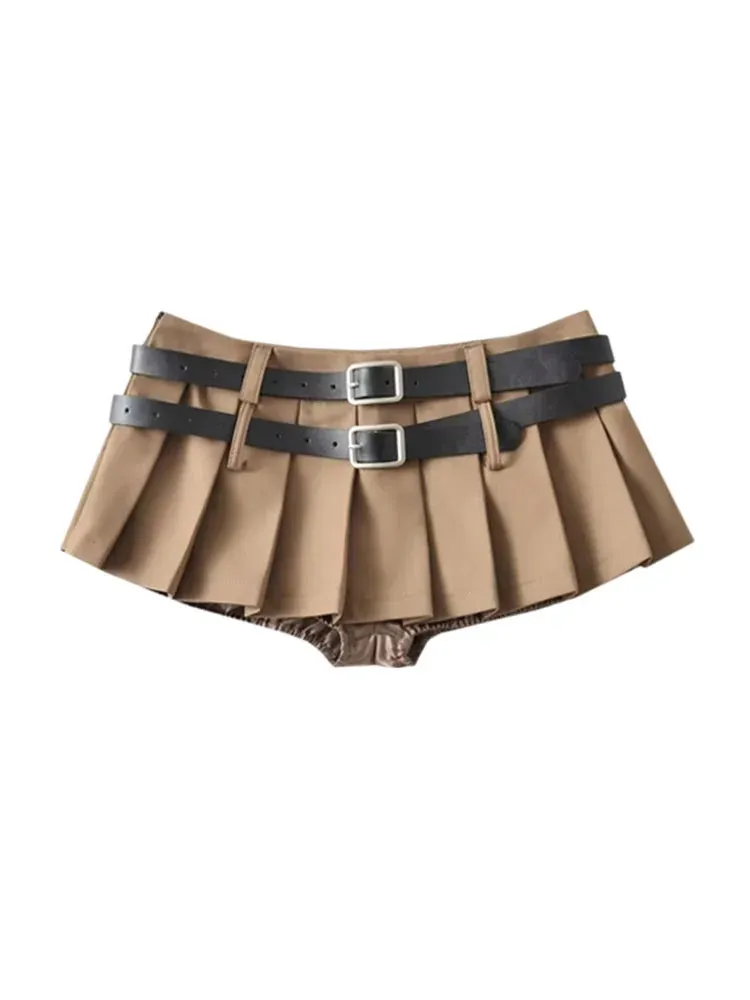 Summer Women JK Preppy Style Mini Pleated Skirt Shorts Design Y2k Culottes Gyaru Grunge Goth Harajuku Fashion Micro Skirt Belt