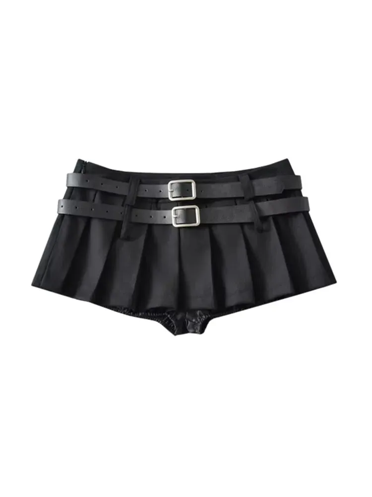 Summer Women JK Preppy Style Mini Pleated Skirt Shorts Design Y2k Culottes Gyaru Grunge Goth Harajuku Fashion Micro Skirt Belt