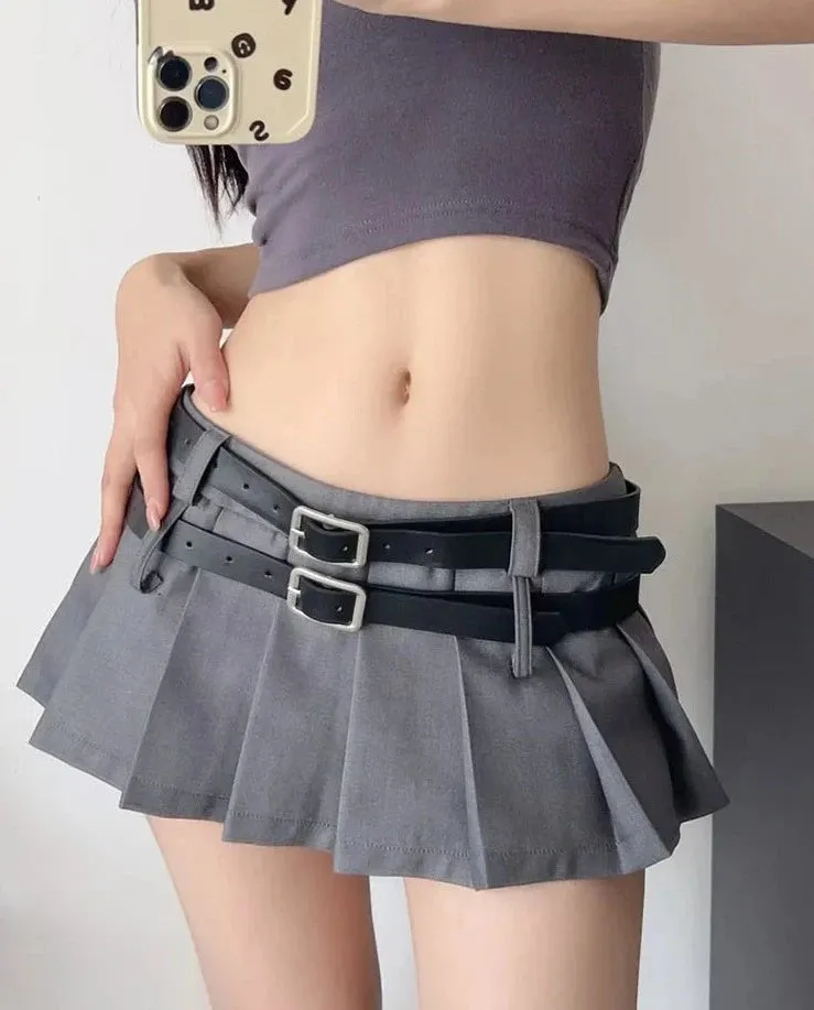 Summer Women JK Preppy Style Mini Pleated Skirt Shorts Design Y2k Culottes Gyaru Grunge Goth Harajuku Fashion Micro Skirt Belt