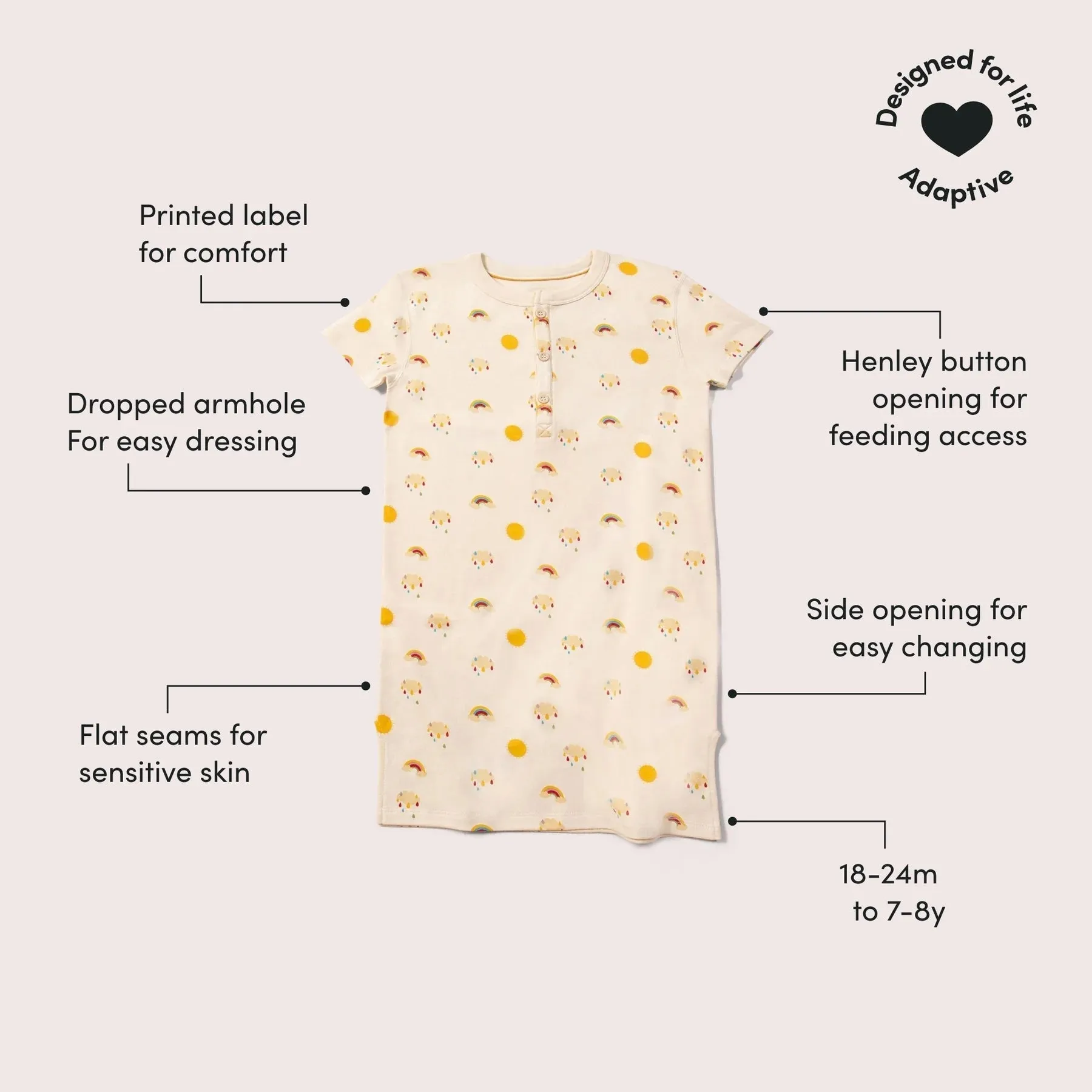 Sunshine & Rainbows Easy Feeding Adaptive Henley Tunic