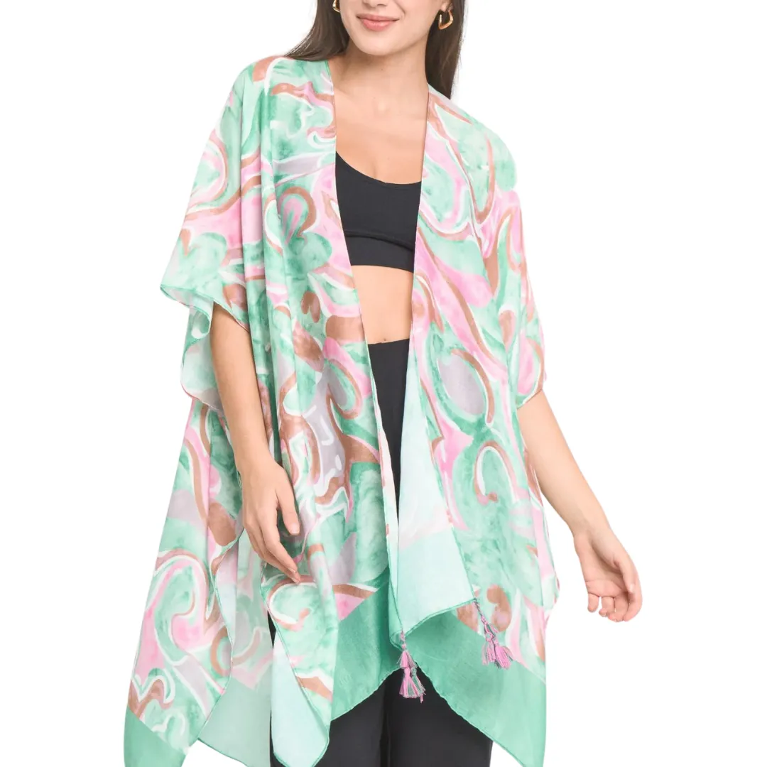 Swirl Border Print Kimono