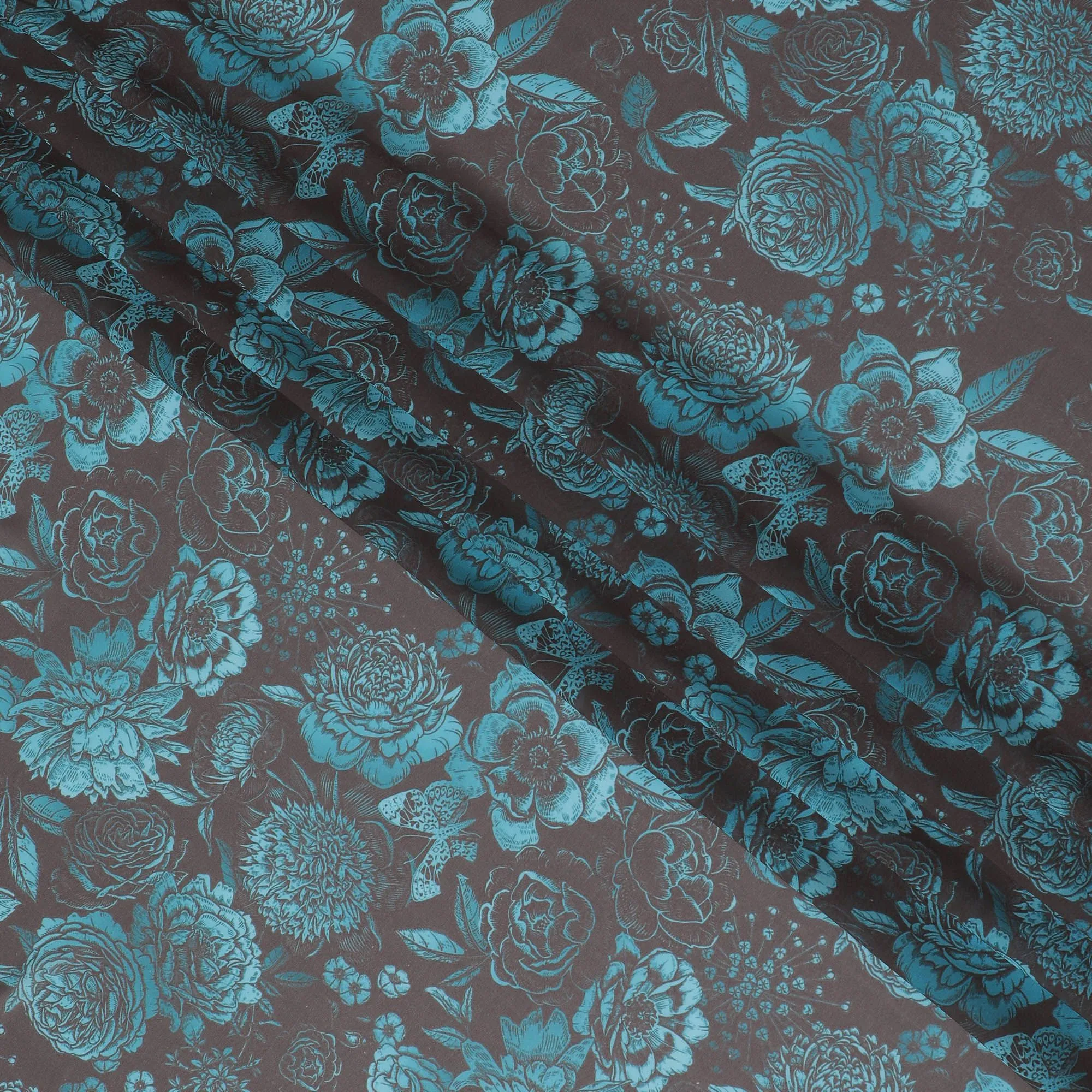 Teal Temptation Floral Synthetic Georgette Fabric - Exotic Blossom Print, 110cm - Shop Online-D17990