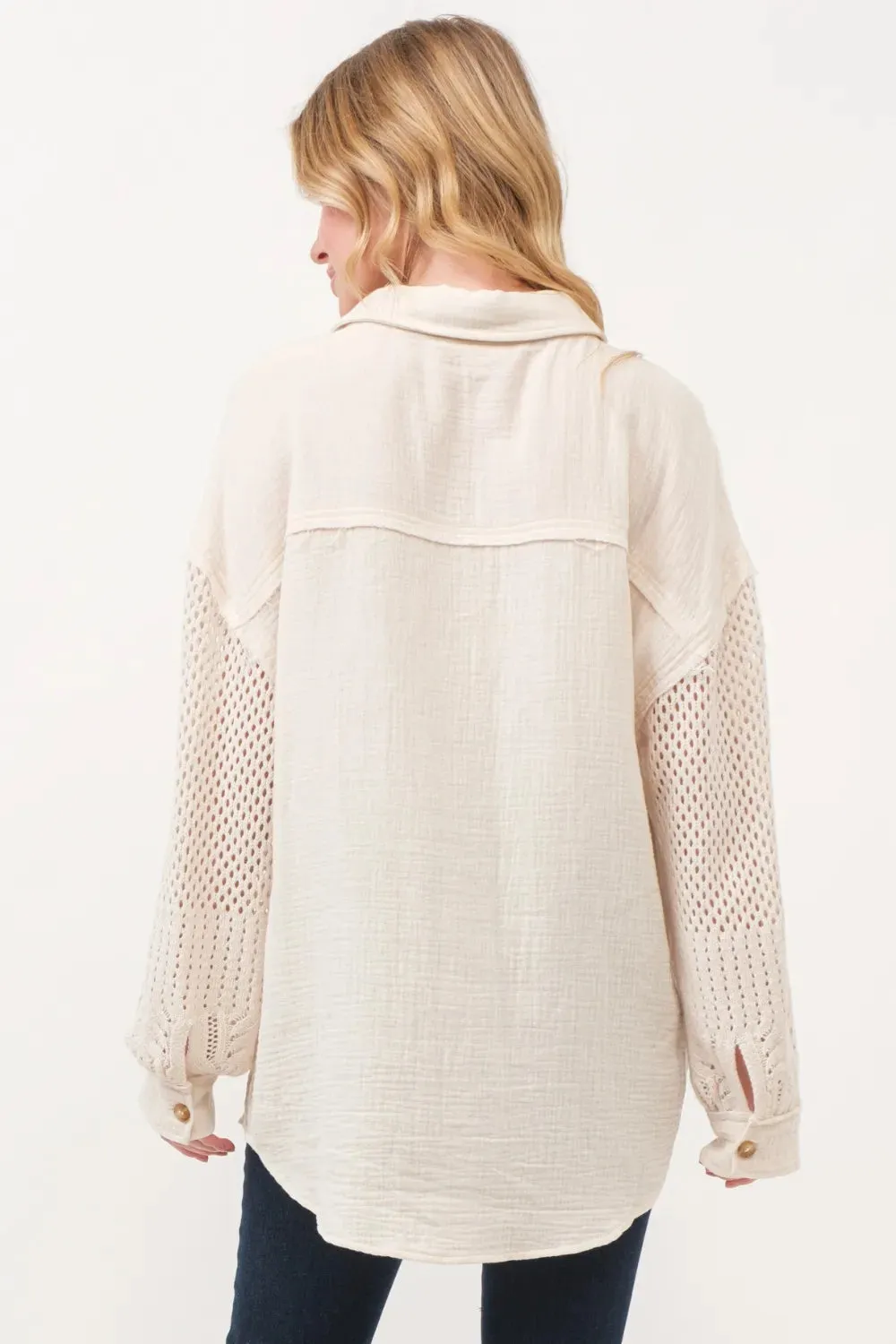 Texture Button Up Openwork Shirt