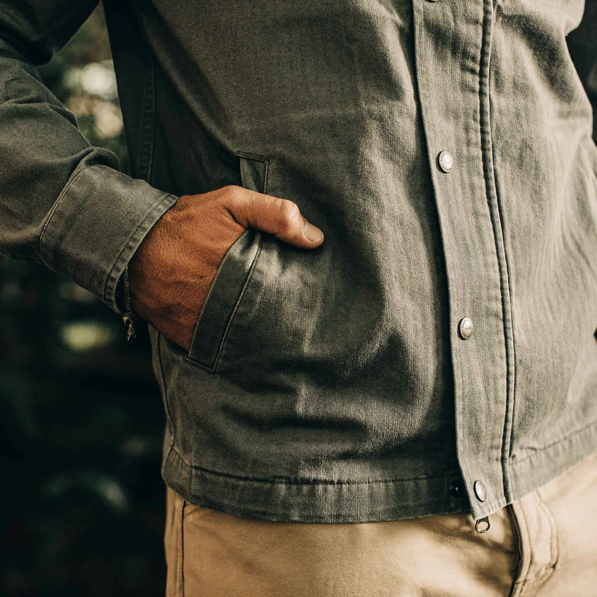 The Bomber Jacket in Washed Slate Herringbone