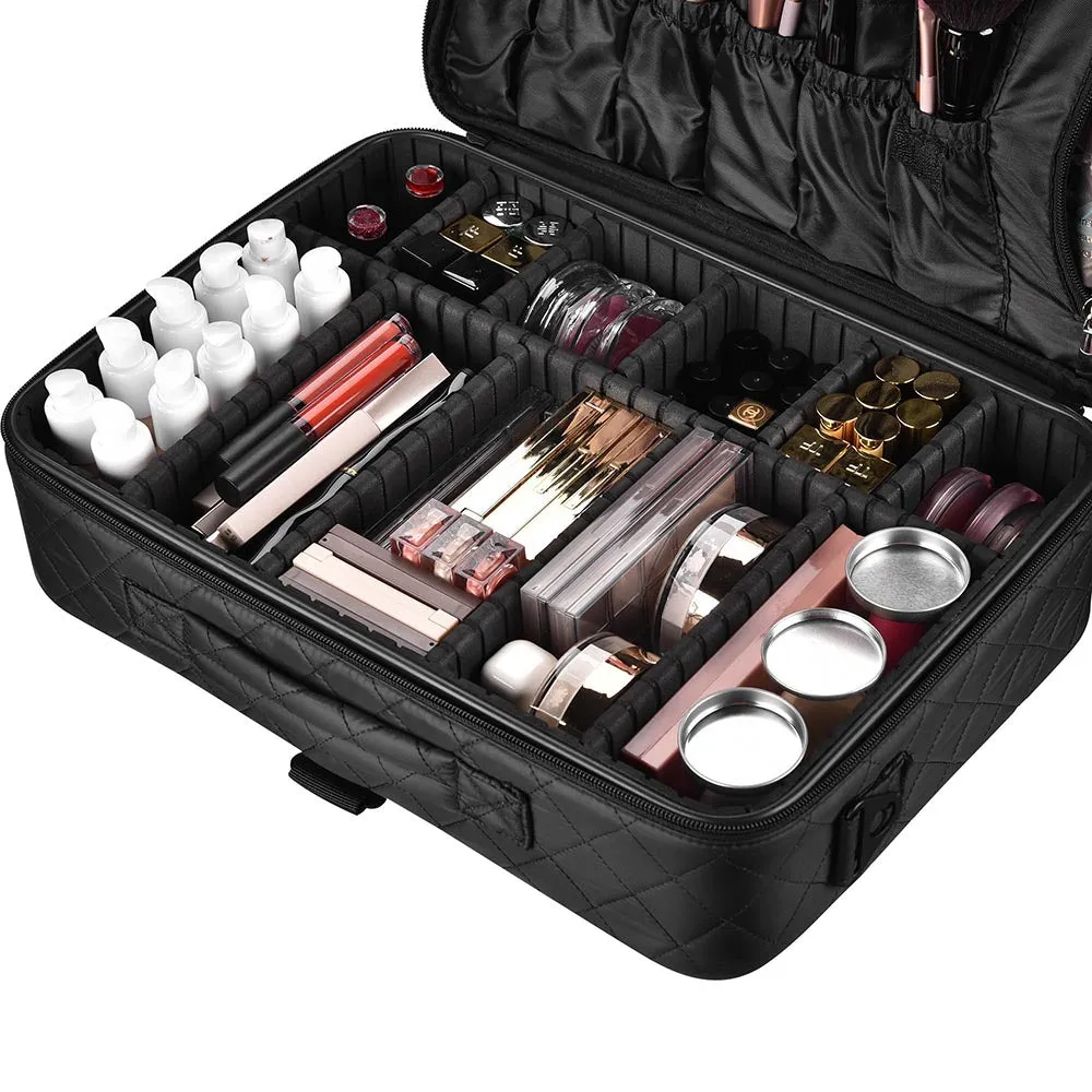 TheLAShop 17in. Black Quilted Makeup Train Case 1200D