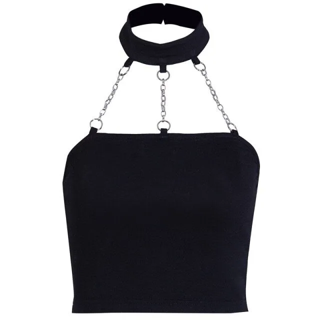 Trendy Choker Halter Top Black Cami Backless Top