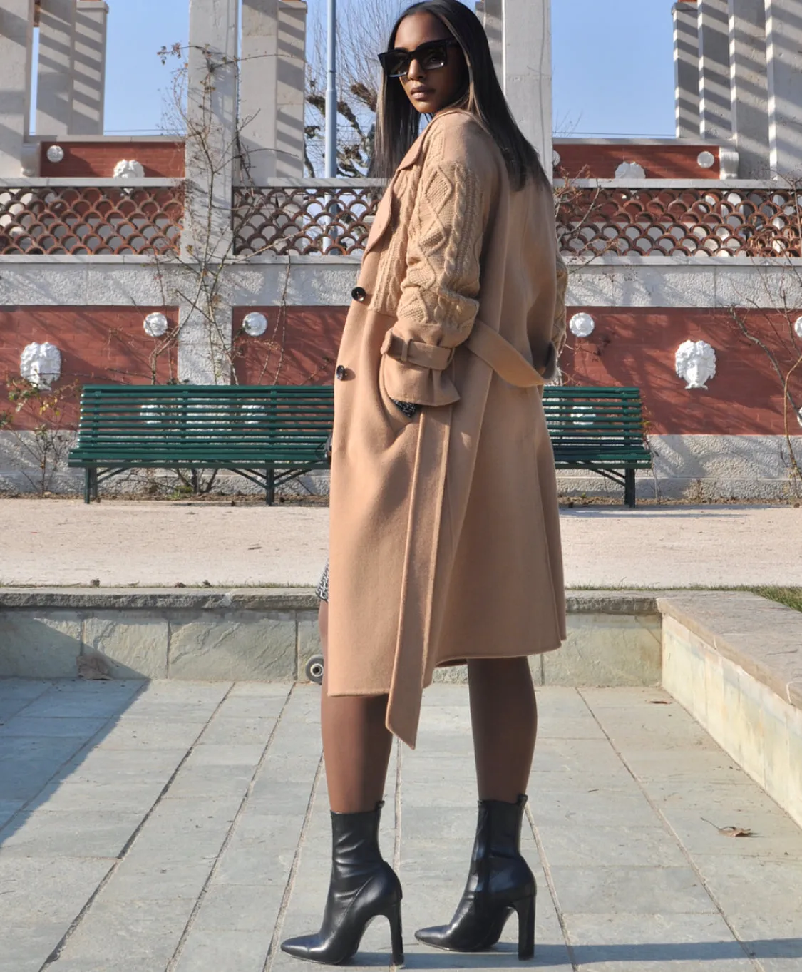 TRICOT SLEEVES CAMEL COAT