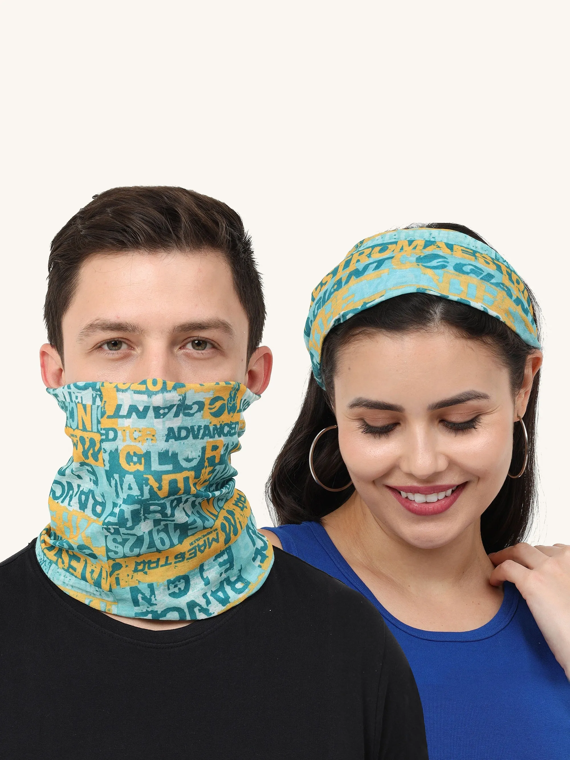 UrGear Unisex Adults and Kids Blue Typographic Printed Bamboo Anti Microbial Multipurpose FREE SIZE Bandana