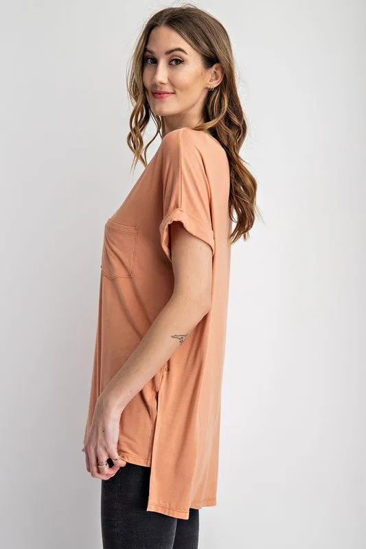 V NECK BASIC HIGH LOW HEM TOP