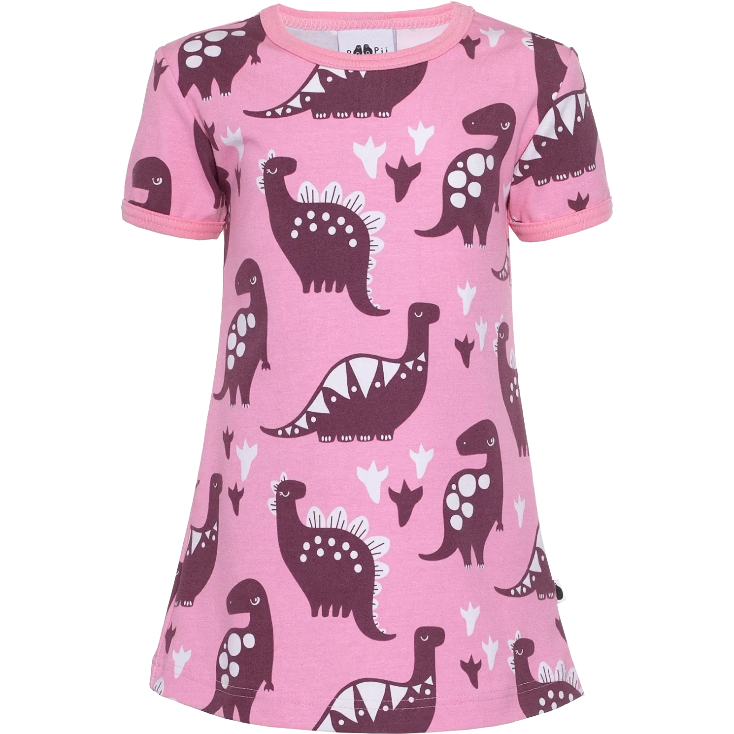 VIOLA Short Sleeve Tunic - Dinosaurs in Light Pink and Beetroot