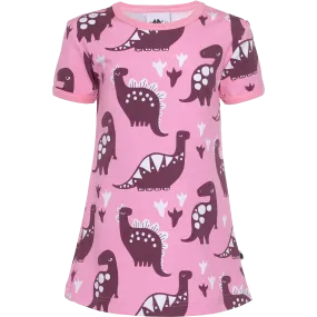 VIOLA Short Sleeve Tunic - Dinosaurs in Light Pink and Beetroot