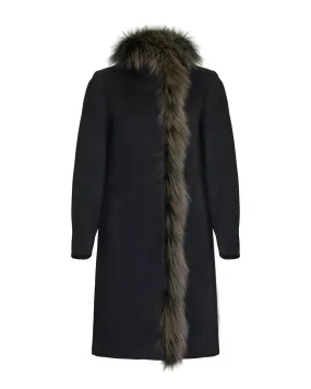 Virgin Wool High Collar Coat Black