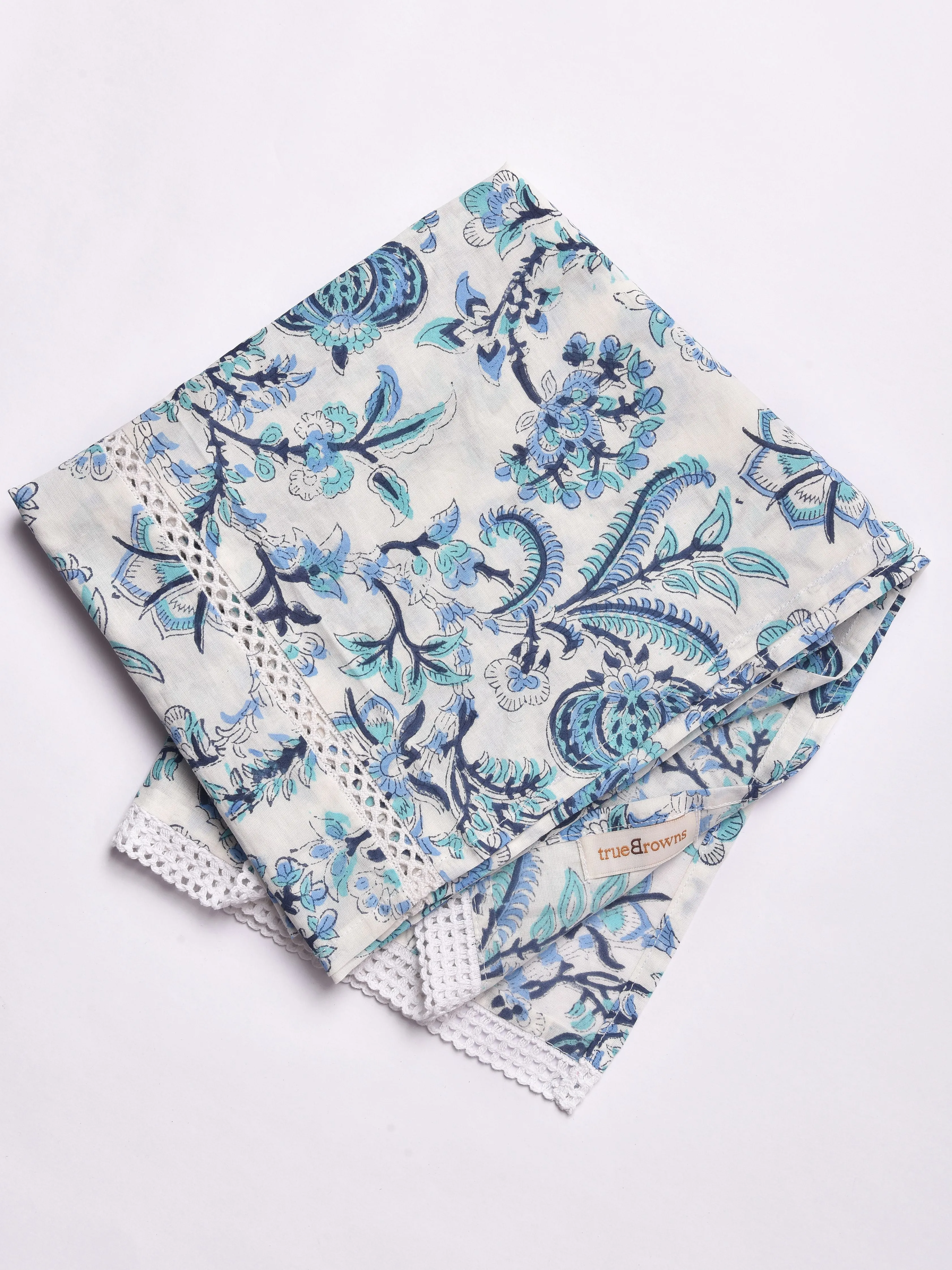 White Overall Blue Print Cotton Stole