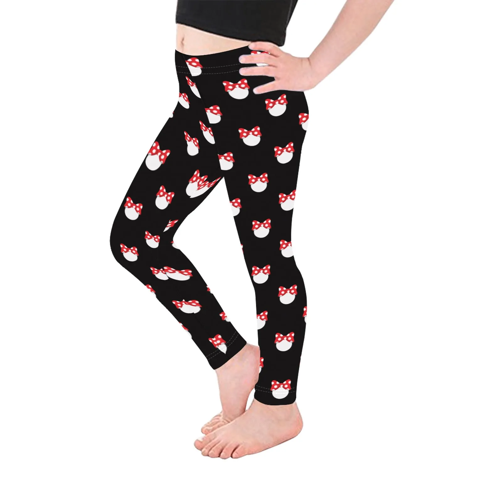 White Polka Dot Red Bow Kid's Leggings