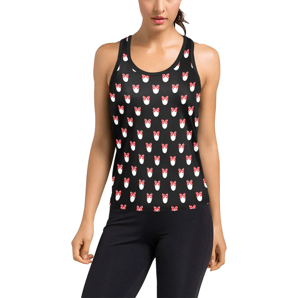 White Polka Dot Red Bow Women's Racerback Tank Top