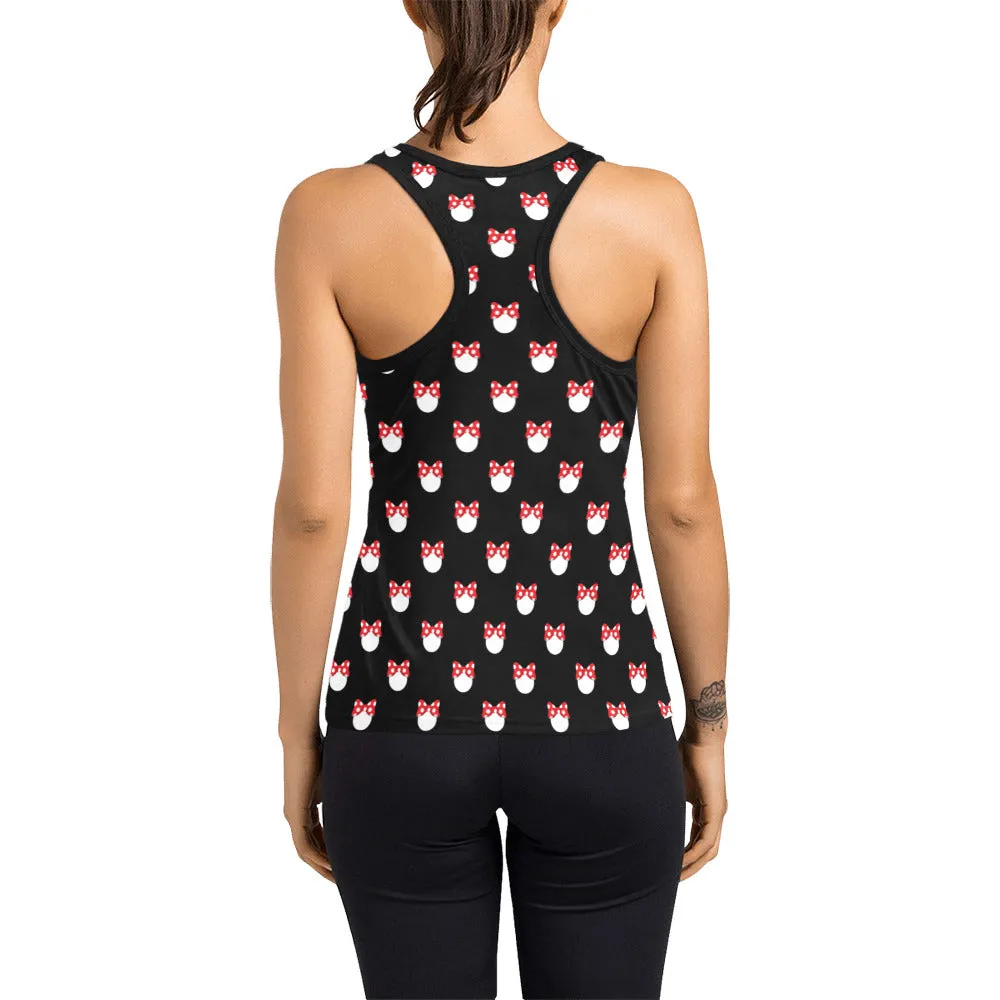 White Polka Dot Red Bow Women's Racerback Tank Top