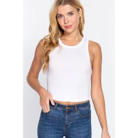 White Round Neck Rib Knit Tank