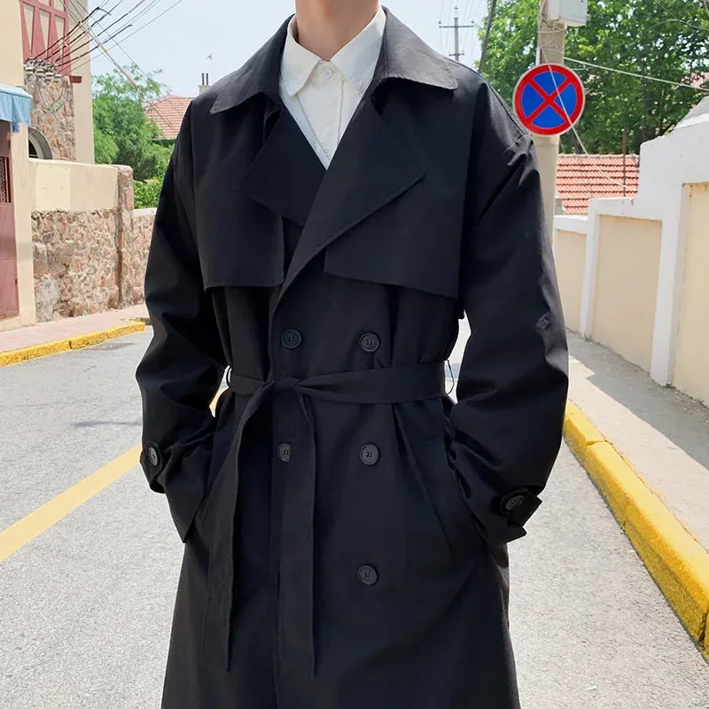 Wiaofellas  -  Korean style Spring Trench Coat Male Streetwear Windbreaker Trenchcoat Men Solid Business Casual Loose Long Overcoat