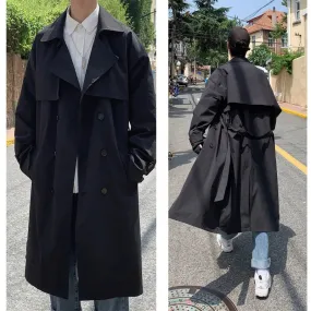 Wiaofellas  -  Korean style Spring Trench Coat Male Streetwear Windbreaker Trenchcoat Men Solid Business Casual Loose Long Overcoat