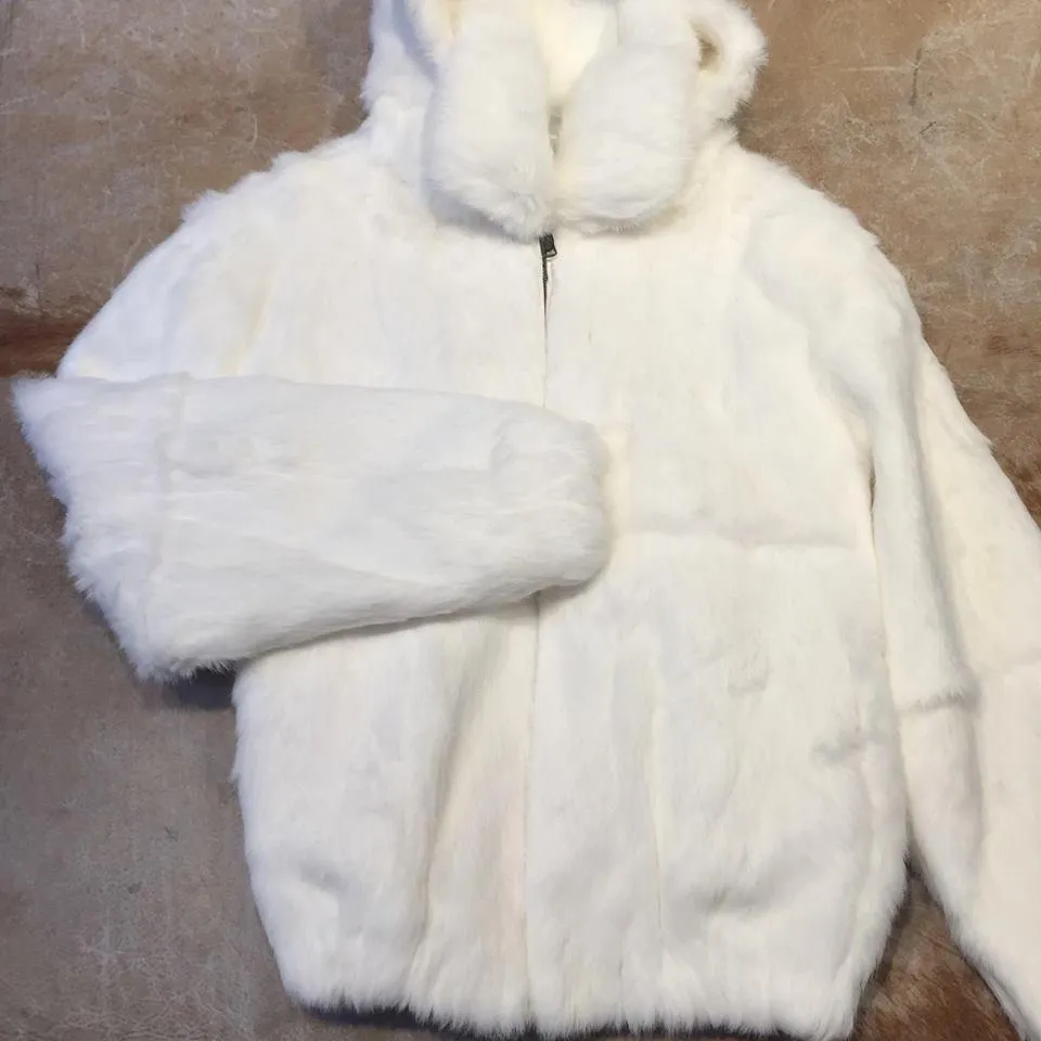 Winter Fur Men's White Rabbit Fur Bomber Jacket