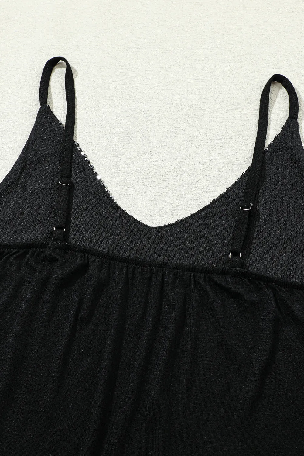 Women Gray Sequin Spaghetti Strap Tank Top