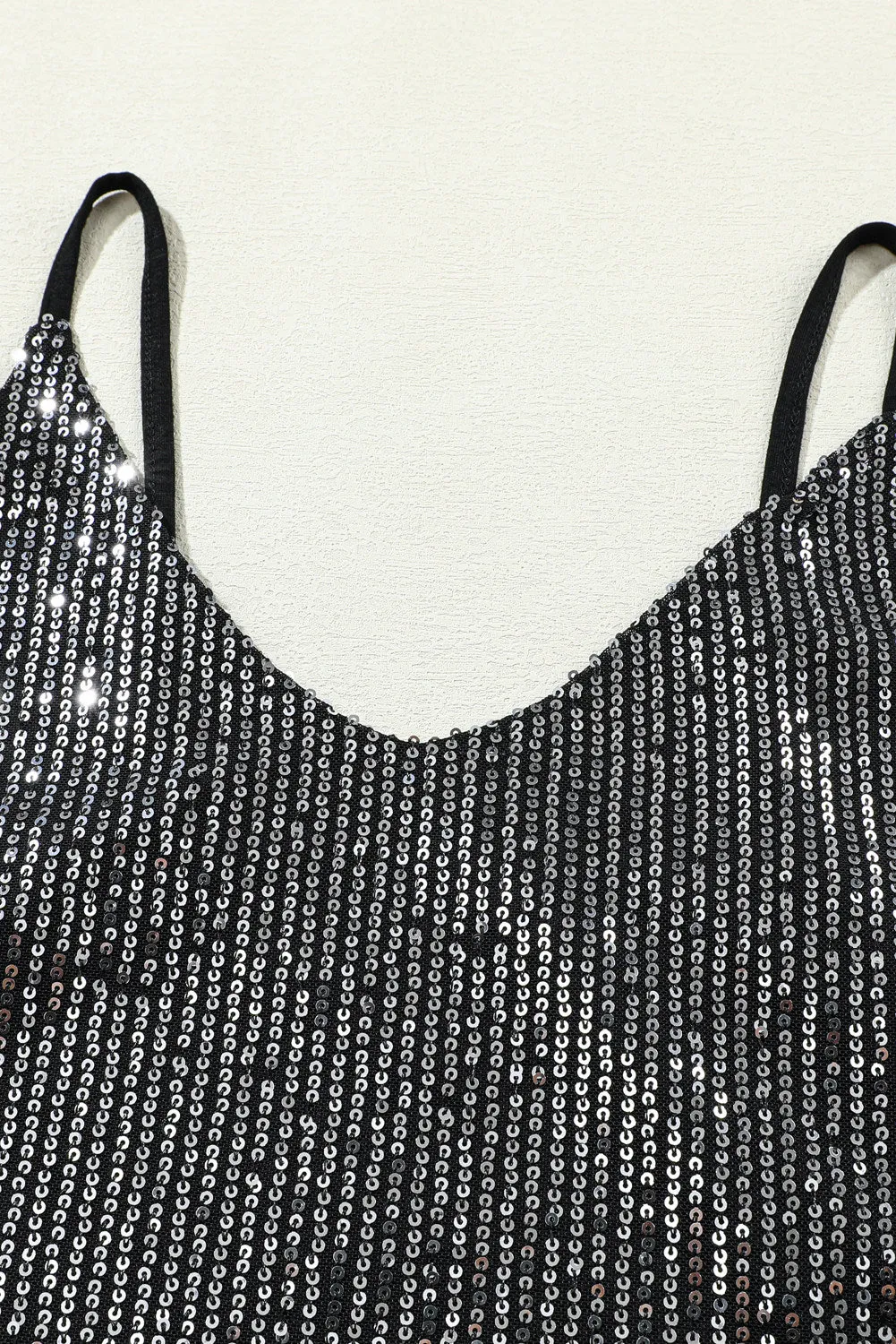 Women Gray Sequin Spaghetti Strap Tank Top