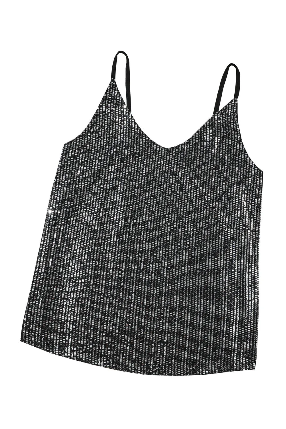 Women Gray Sequin Spaghetti Strap Tank Top